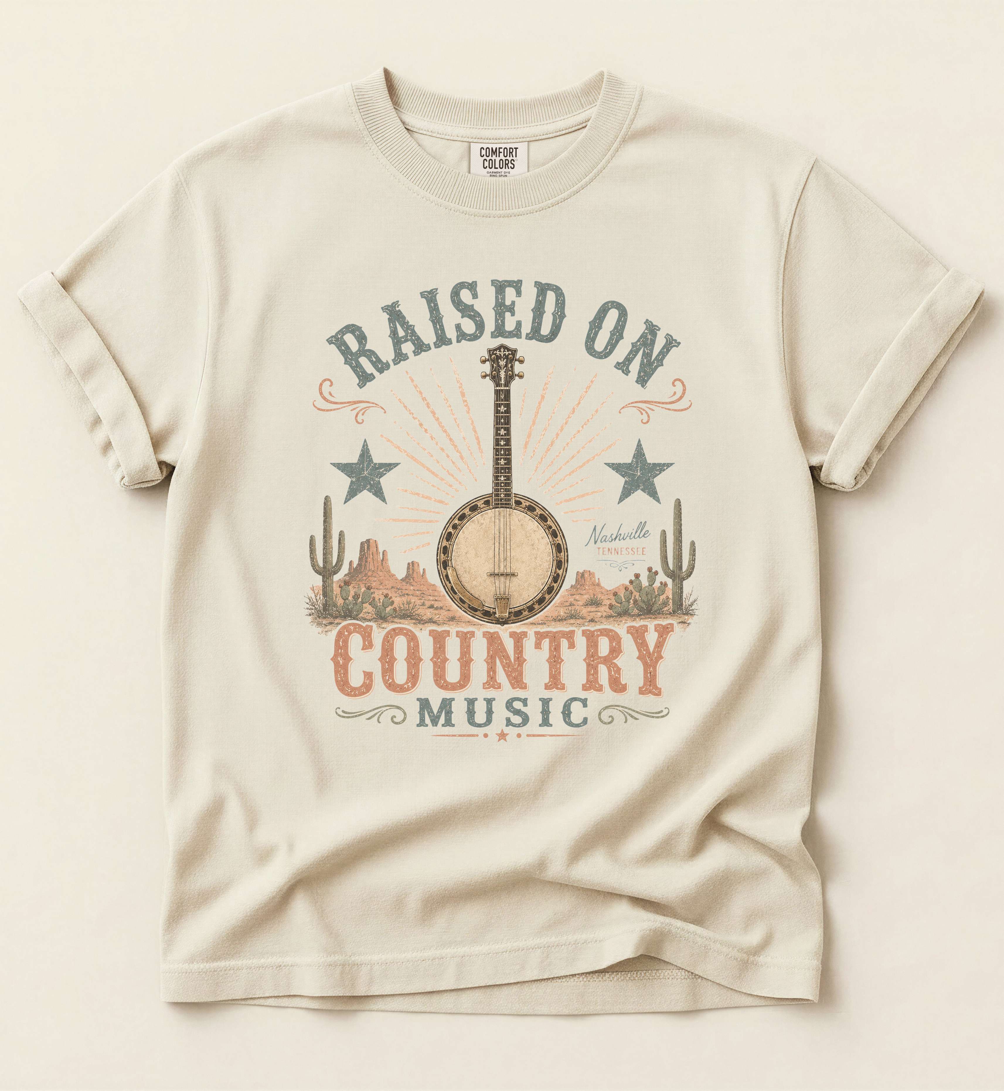 Raised On Country Music Shirt – Light Vintage Banjo Country Tee