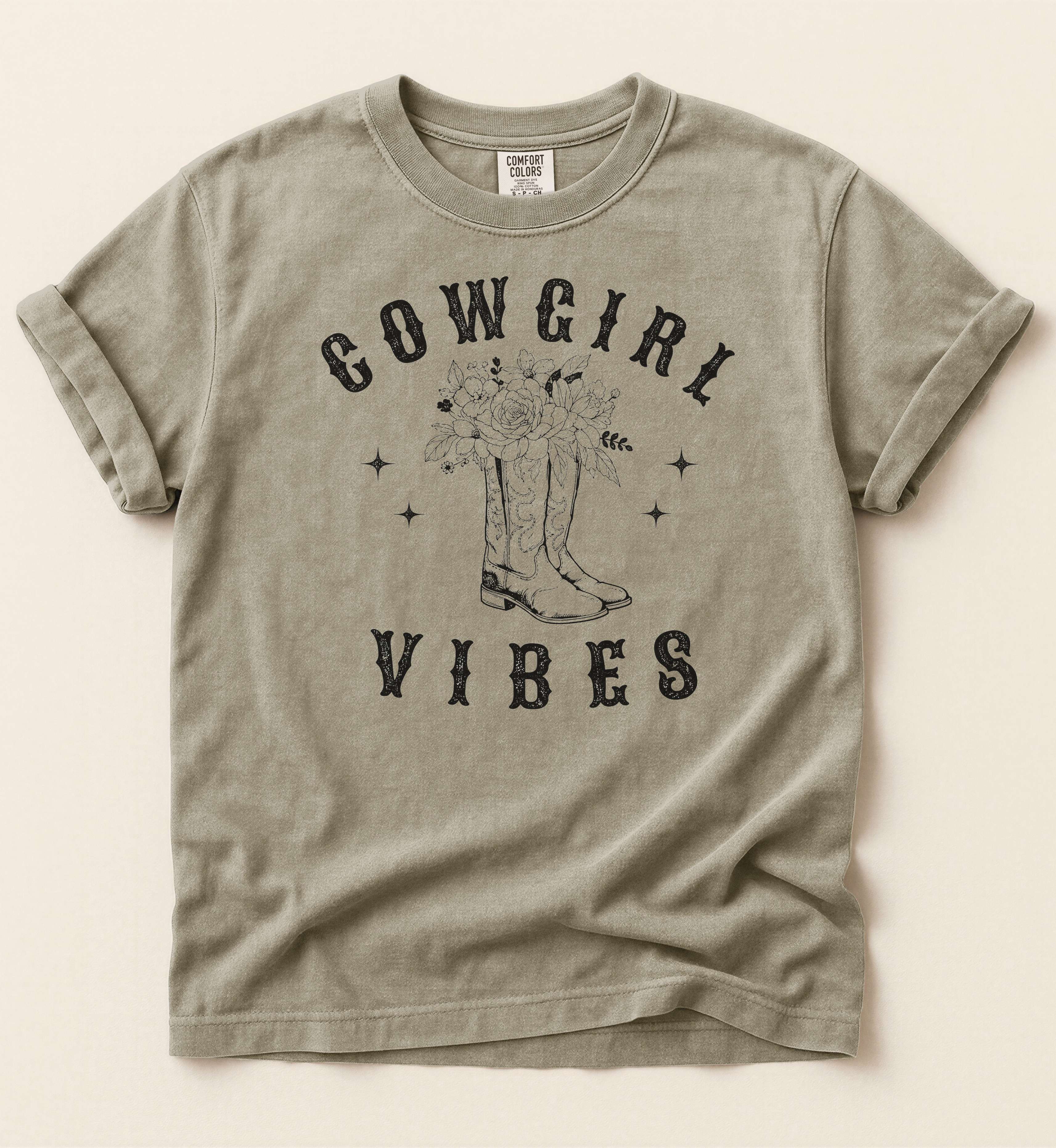 Cowgirl Vibes – Floral Western Boots Tee