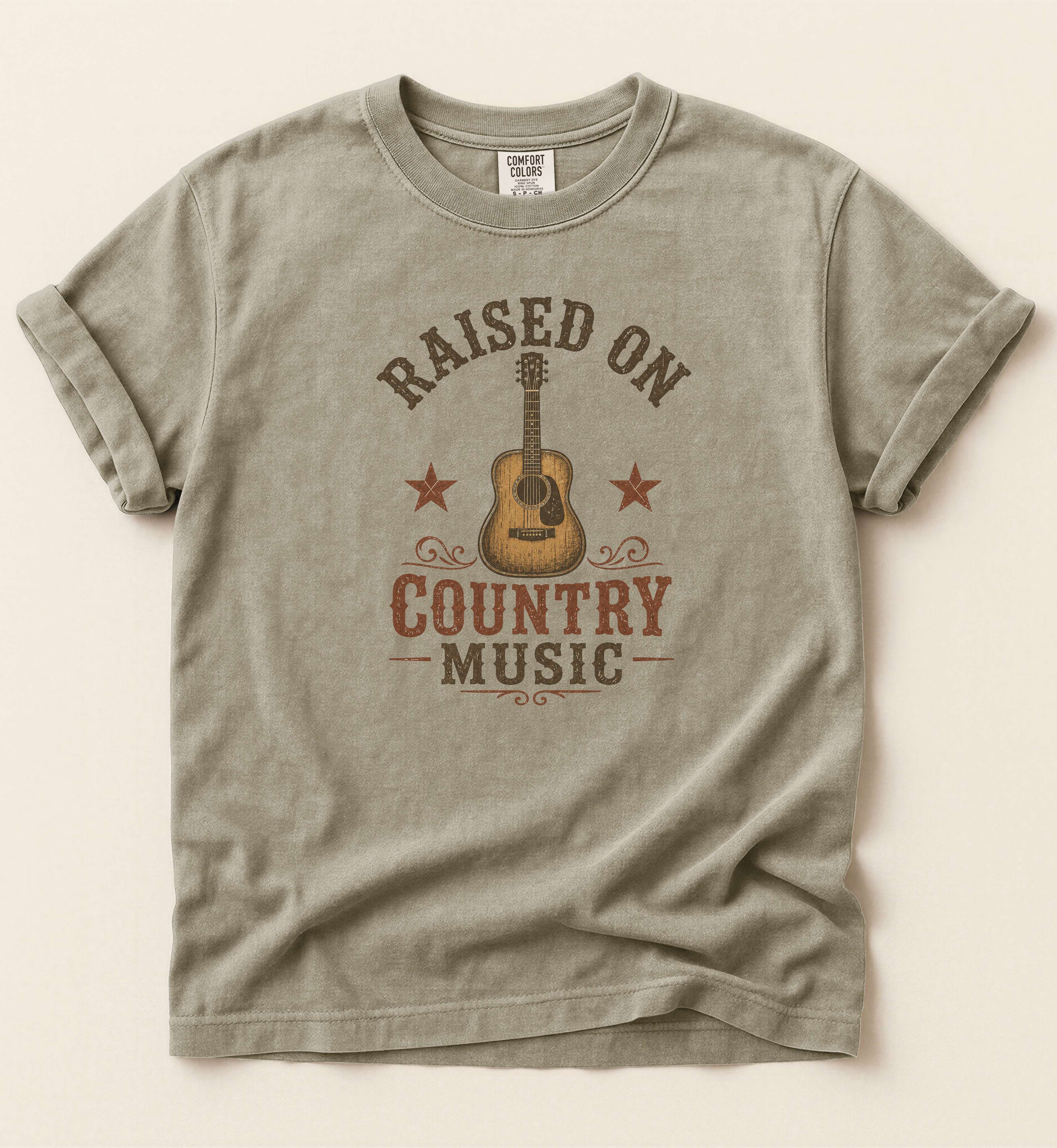 Raised On Country Music – Vintage Western Guitar Tee