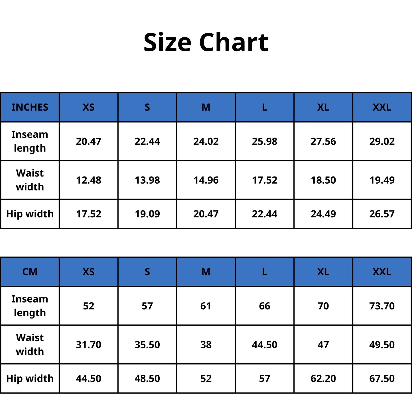 Leggings size chart