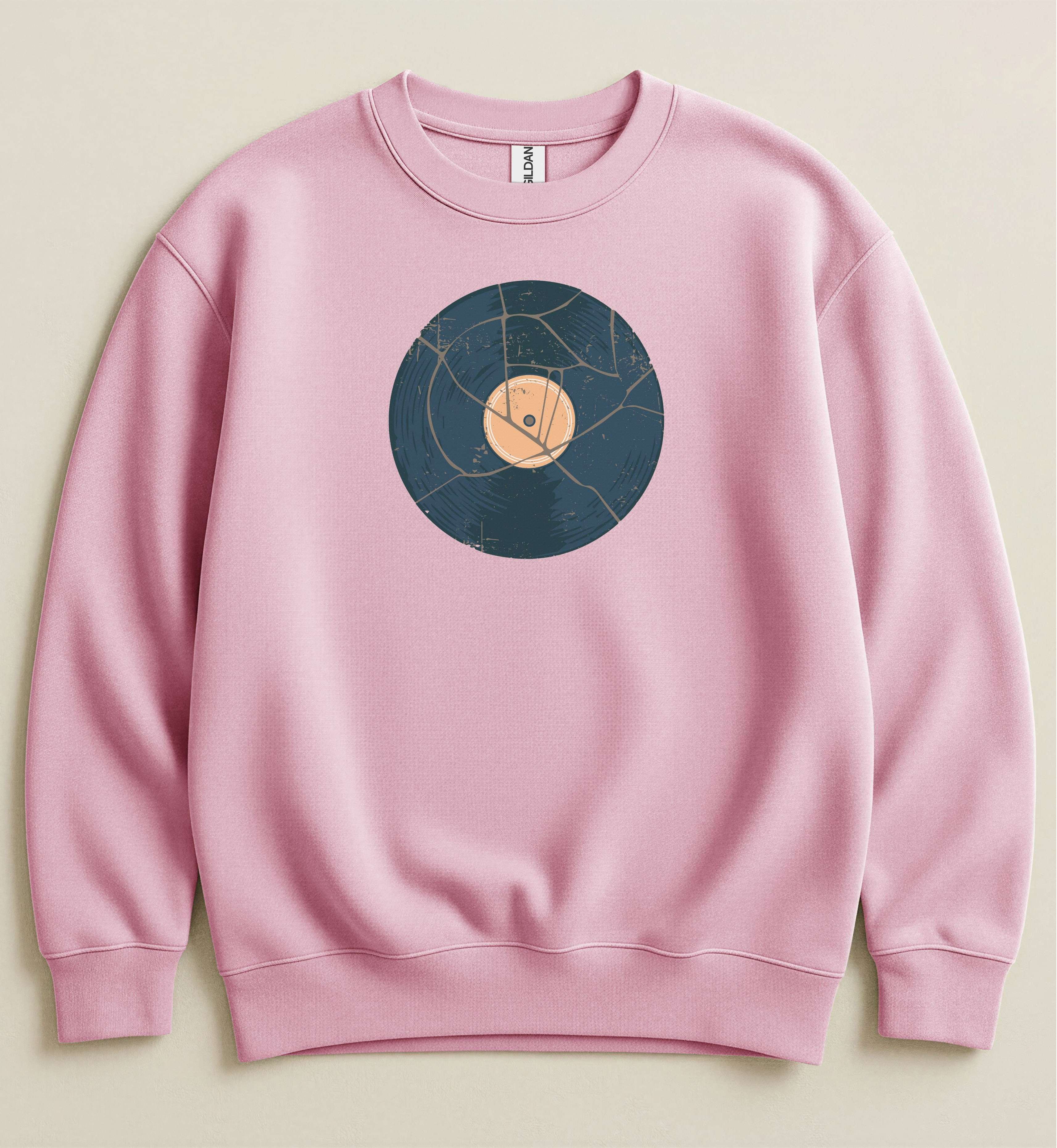 Broken Vinyl Crewneck Sweatshirt – Vintage Music Graphic