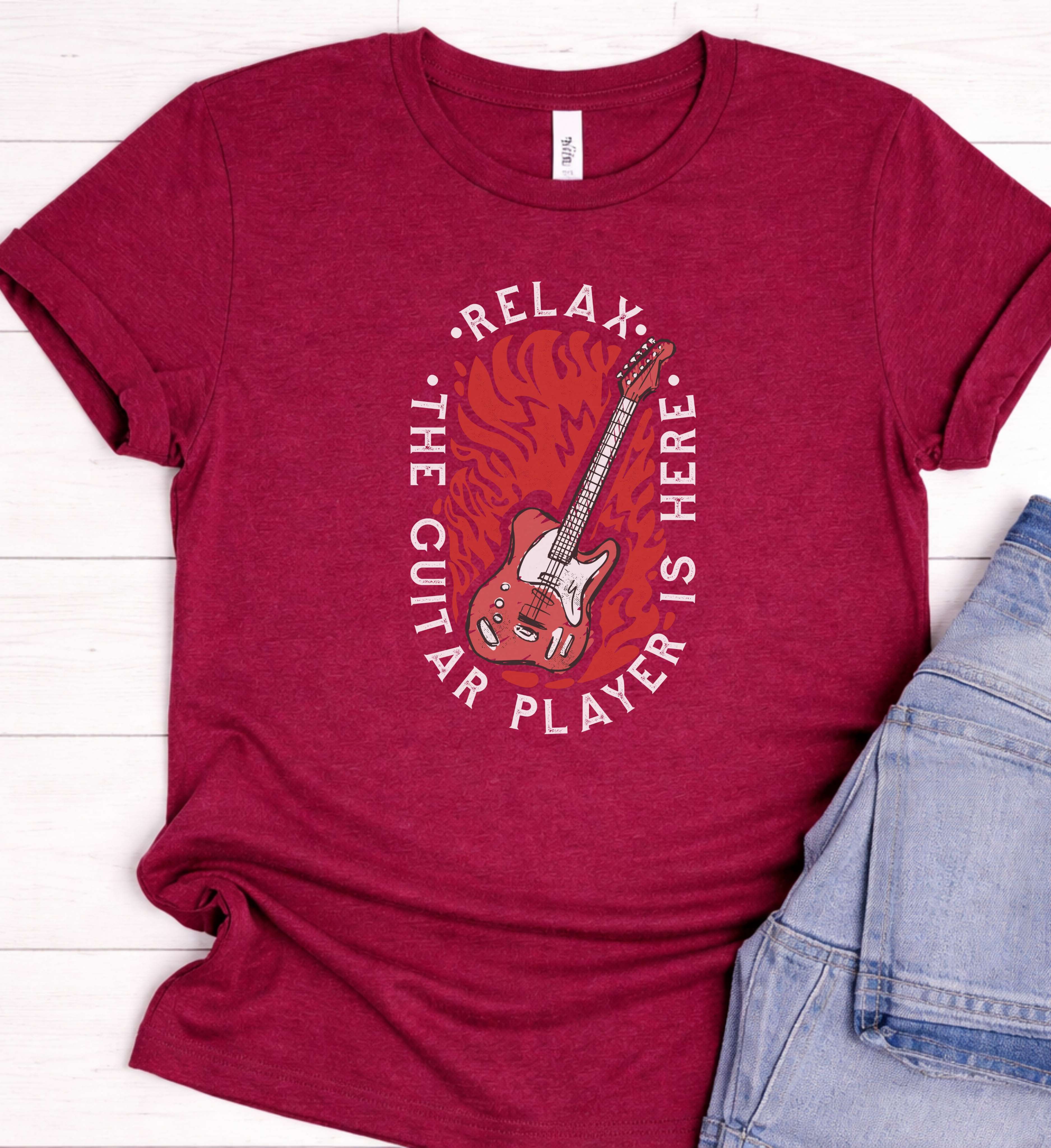 Guitar Player Shirt – Rock Music Flaming Guitar Tee