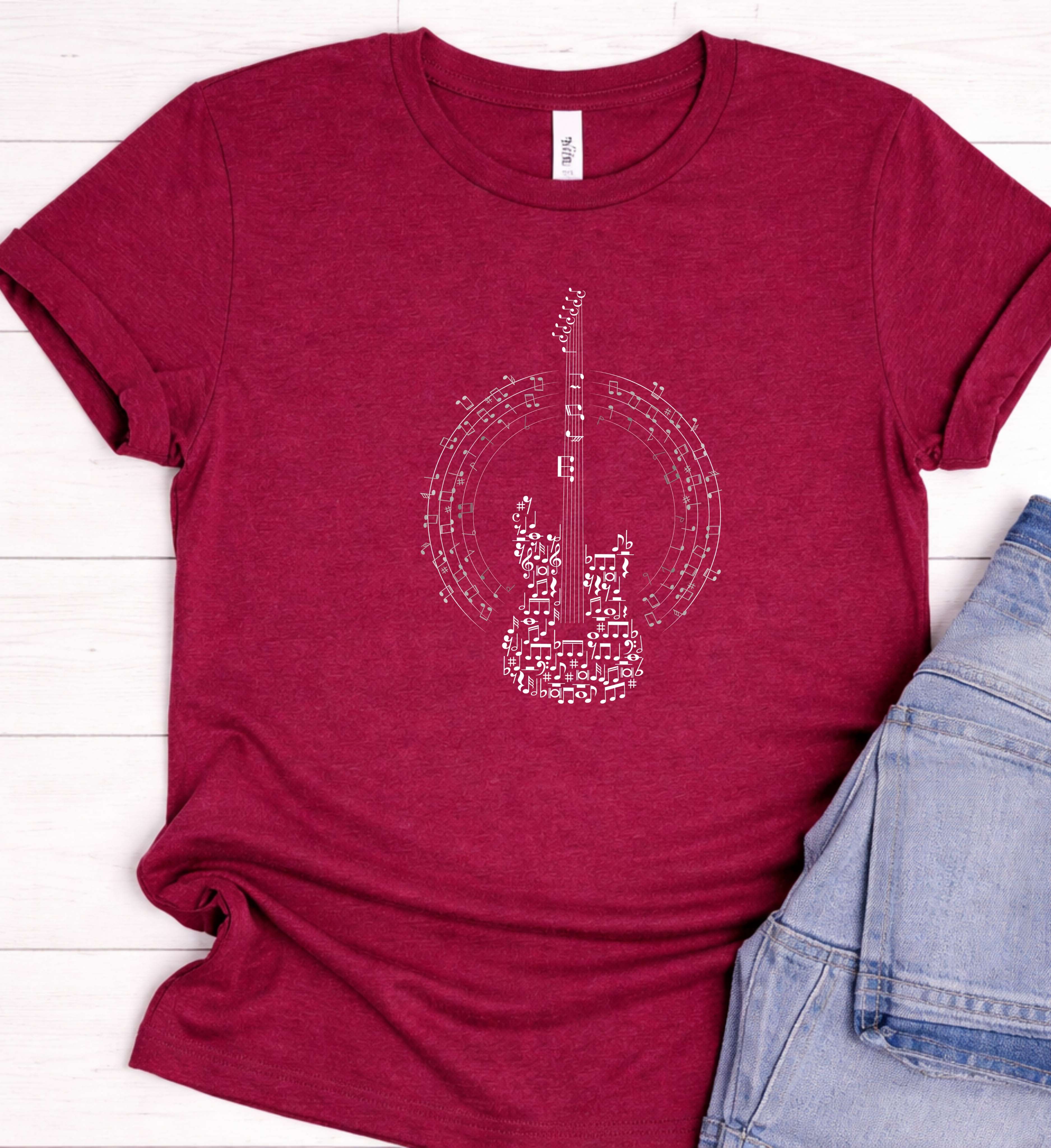 Music Notes Guitar Shirt – Artistic Music Tee