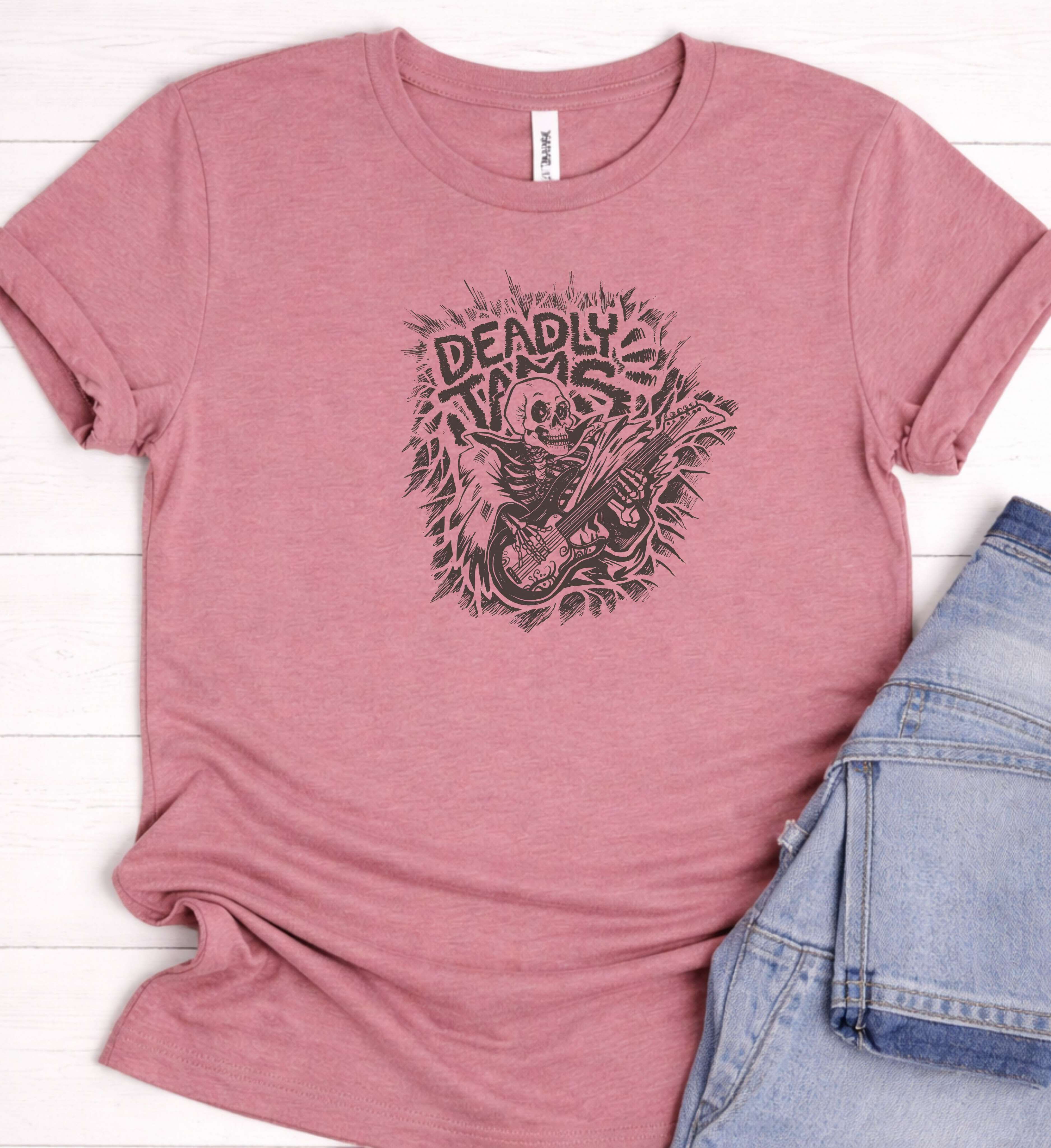 Deadly Jams Skull Guitar Shirt – Heavy Metal Rock Tee