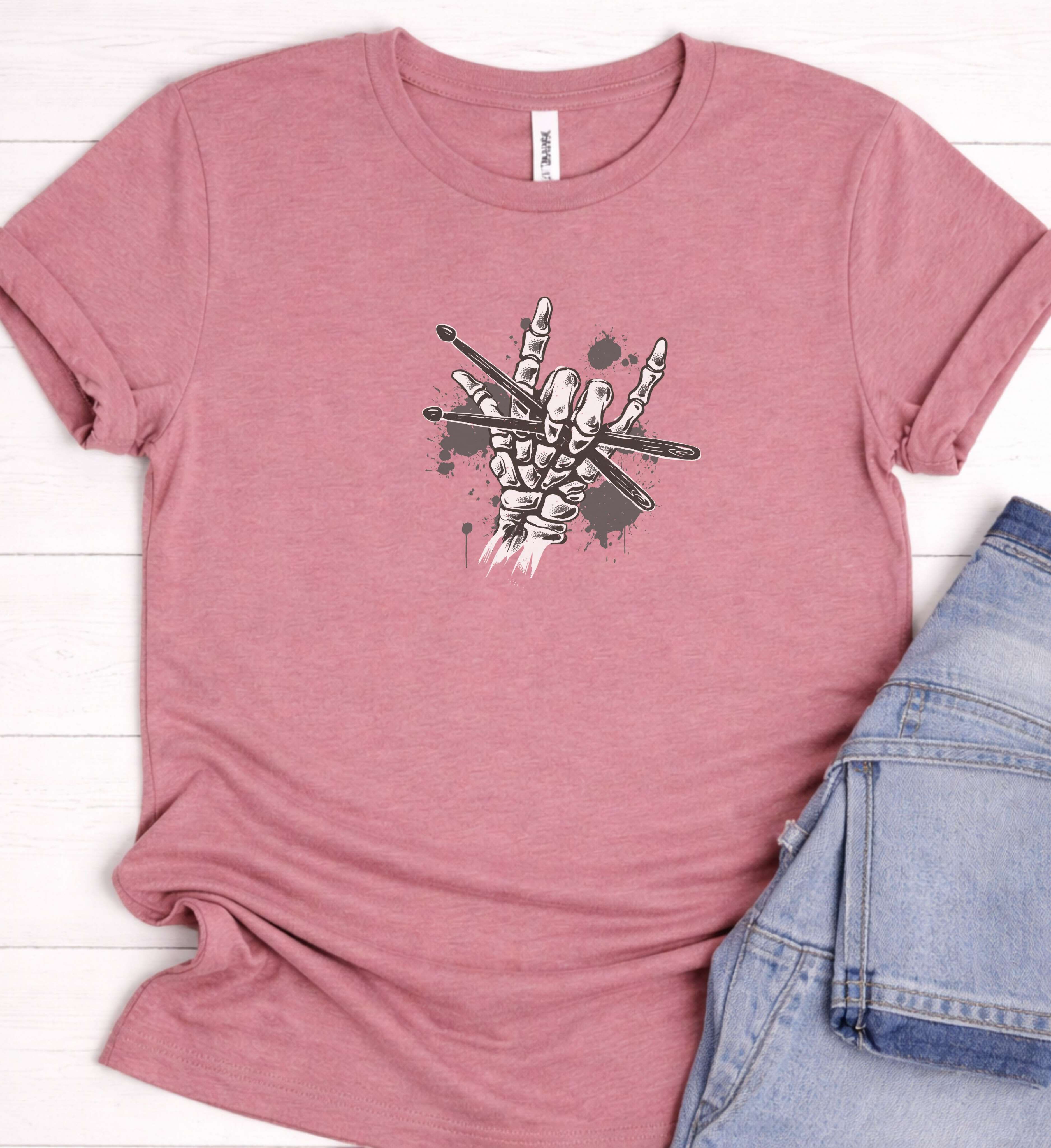 Drummer Skull Hand Shirt – Drumsticks Rock Tee