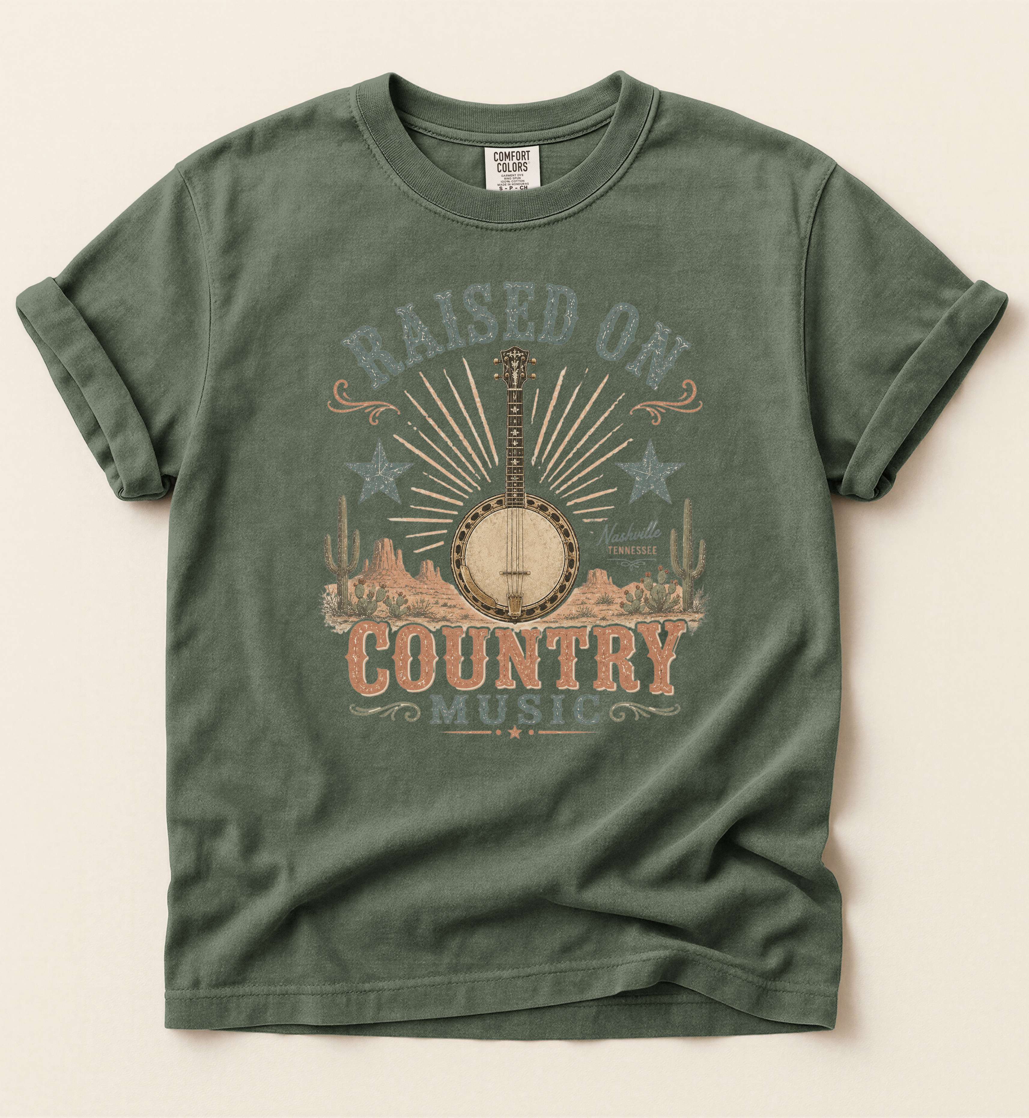 Raised On Country Music Shirt – Light Vintage Banjo Country Tee