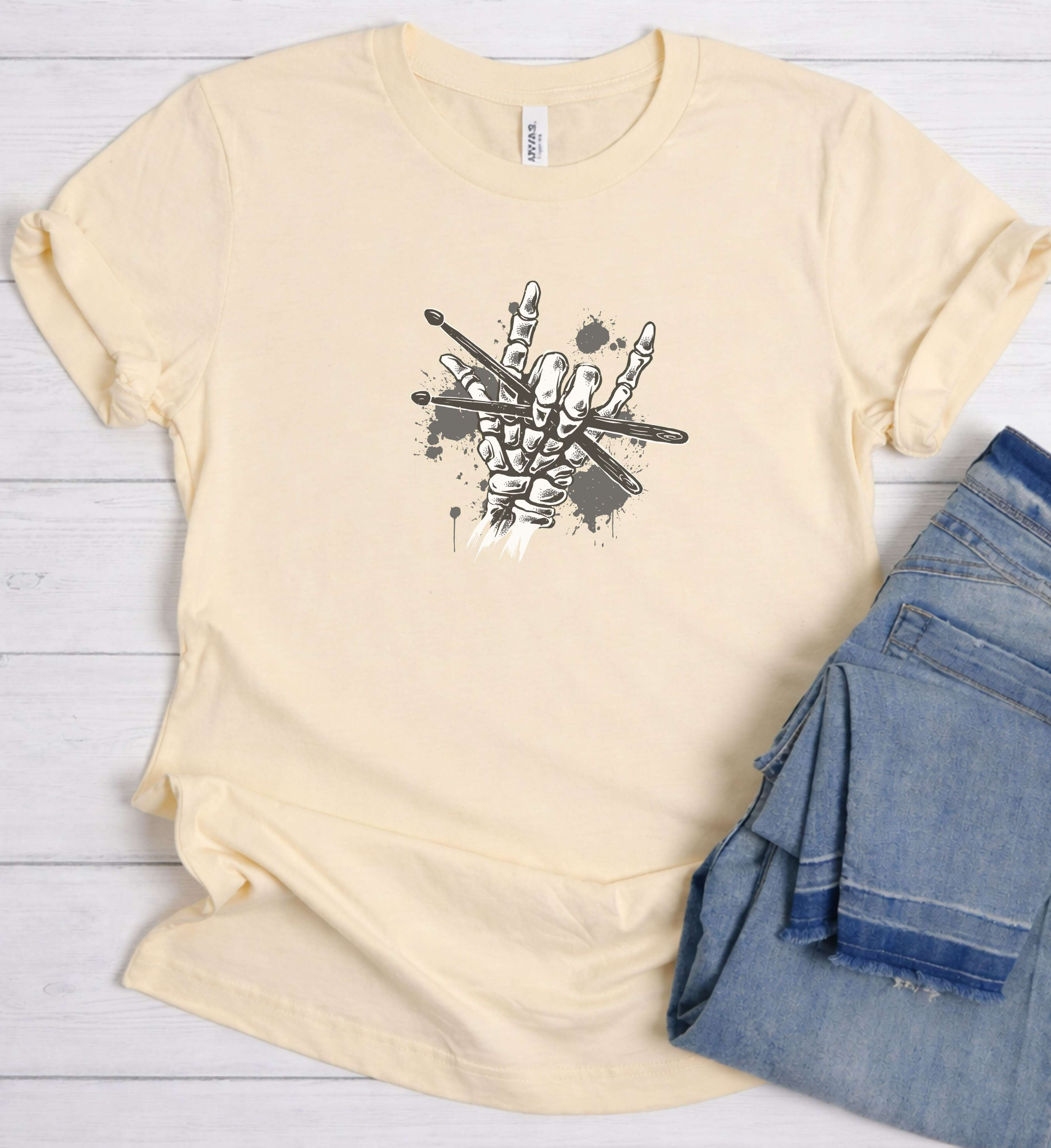 Drummer Skull Hand Shirt – Drumsticks Rock Tee