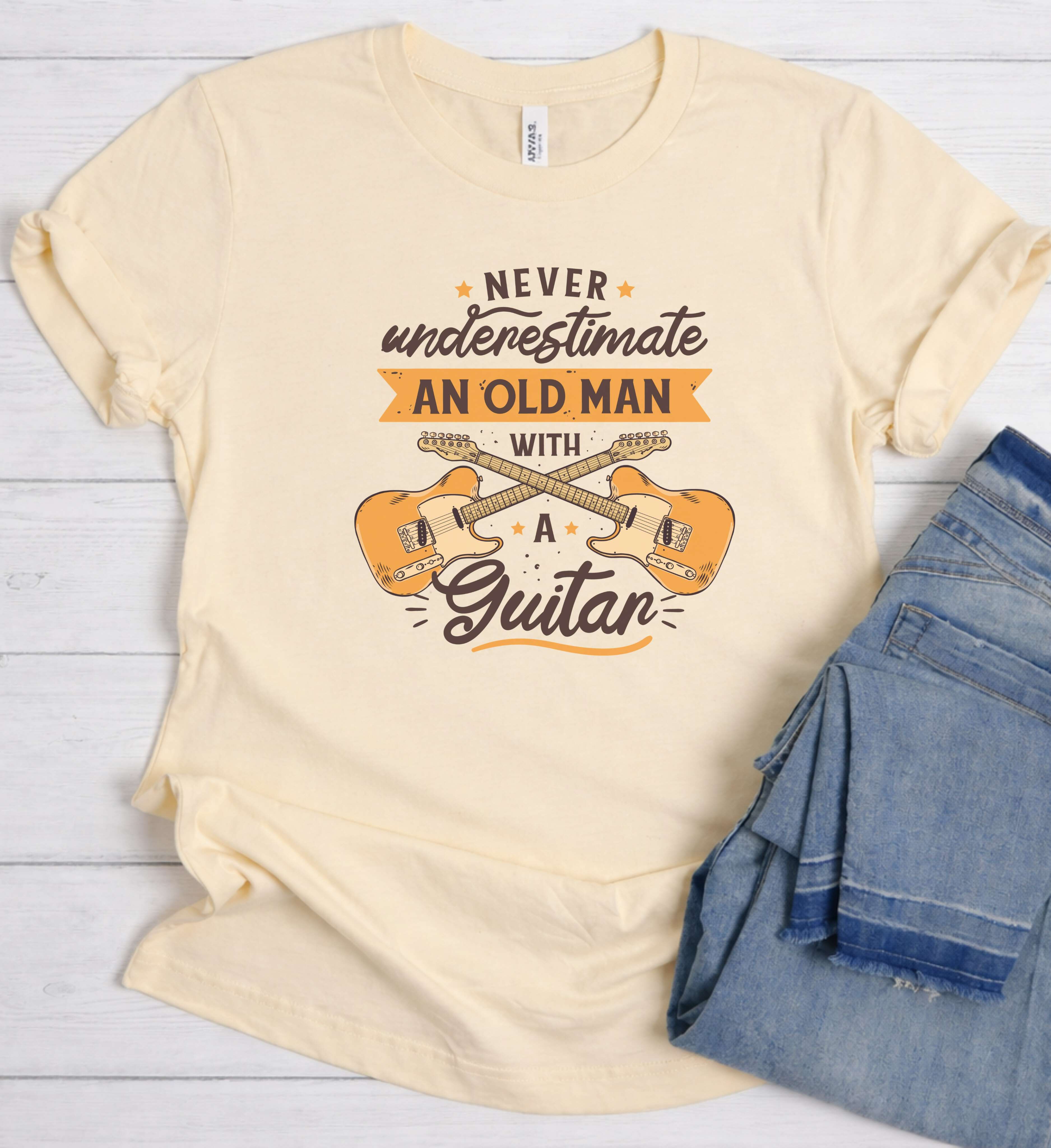 Never Underestimate an Old Man With a Guitar Shirt – Funny Guitar Tee