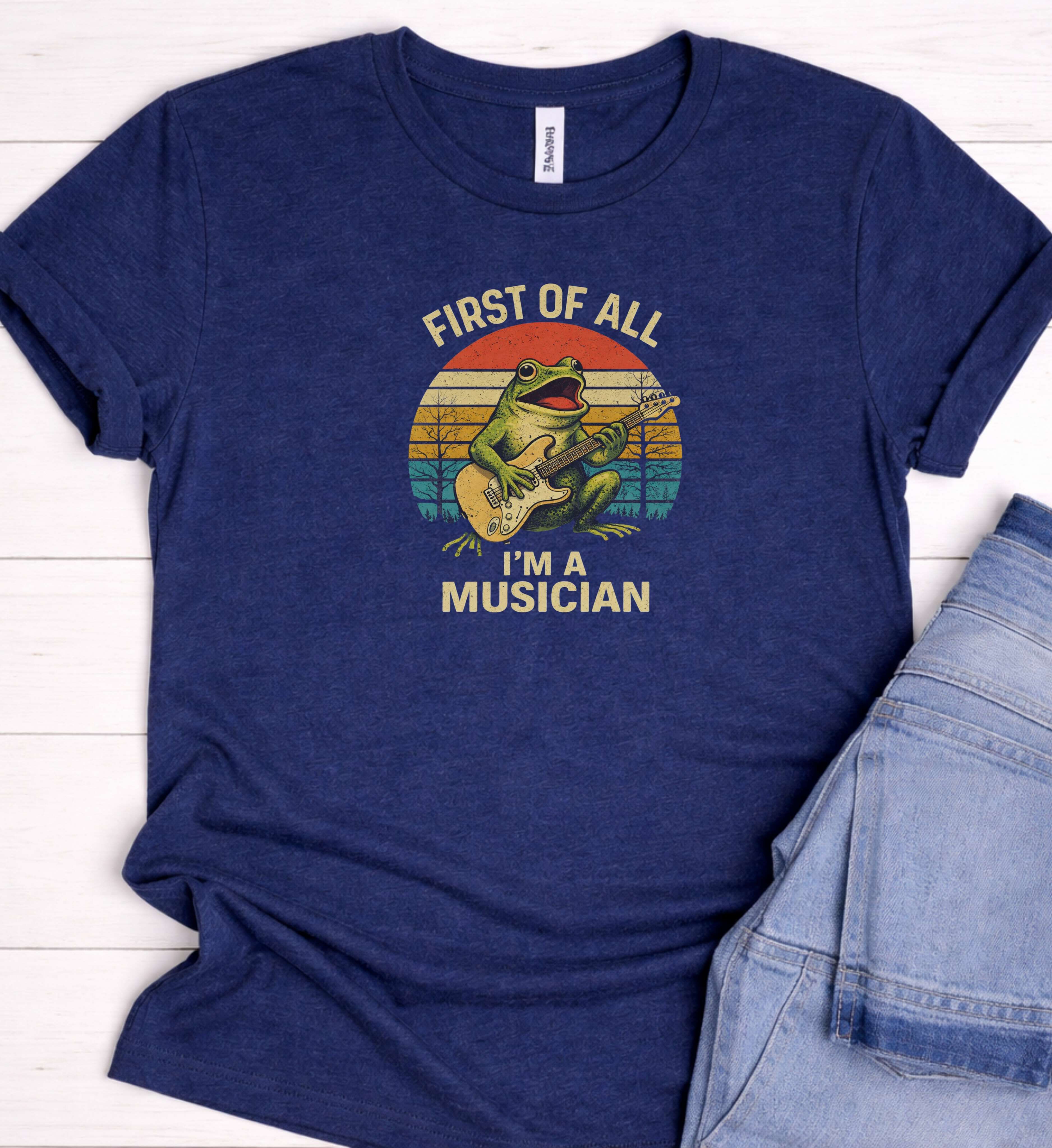 Funny Musician Shirt – Guitar Frog Vintage Tee