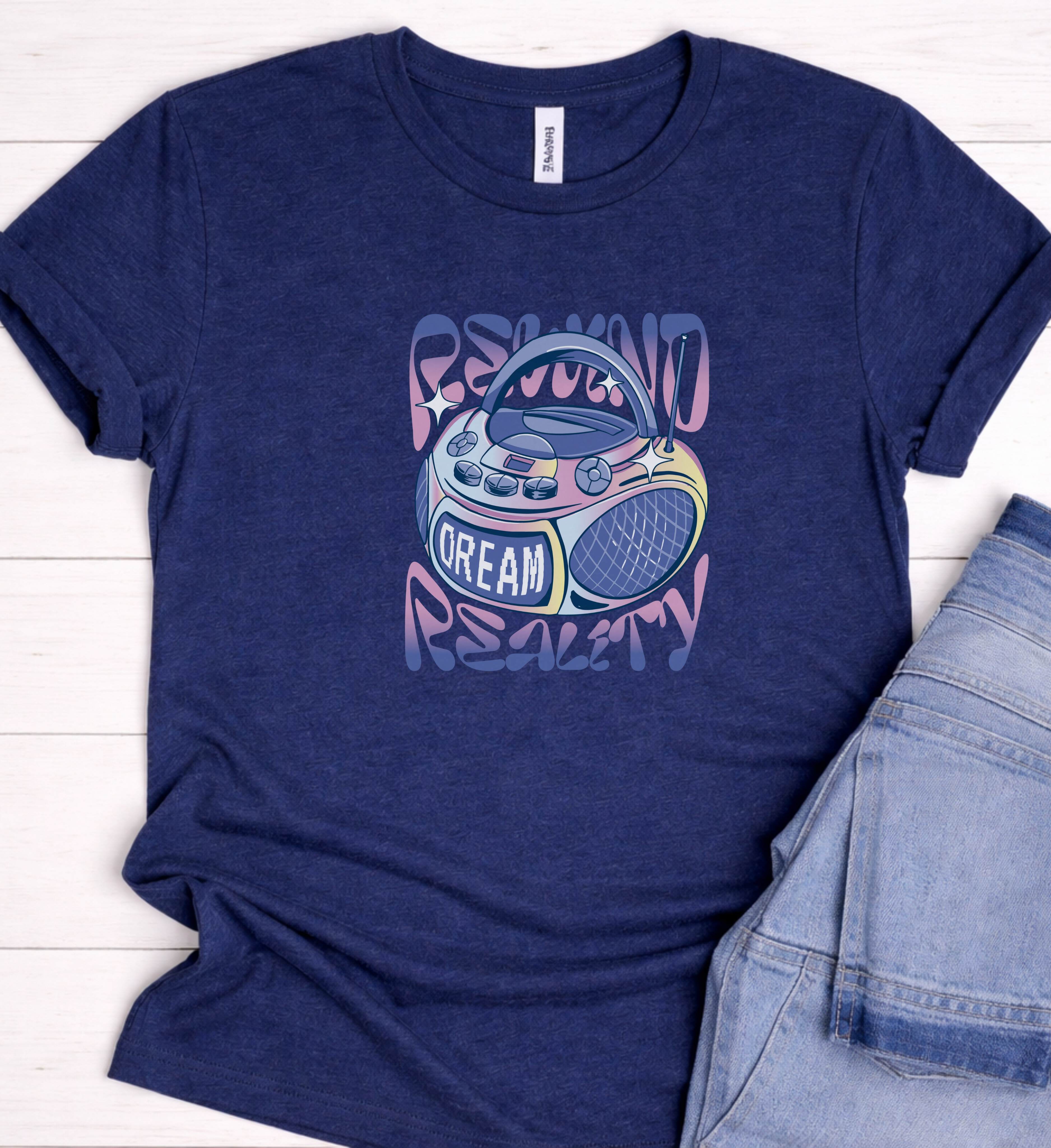 Retro Music Shirt – Rewind Reality Boombox Tee