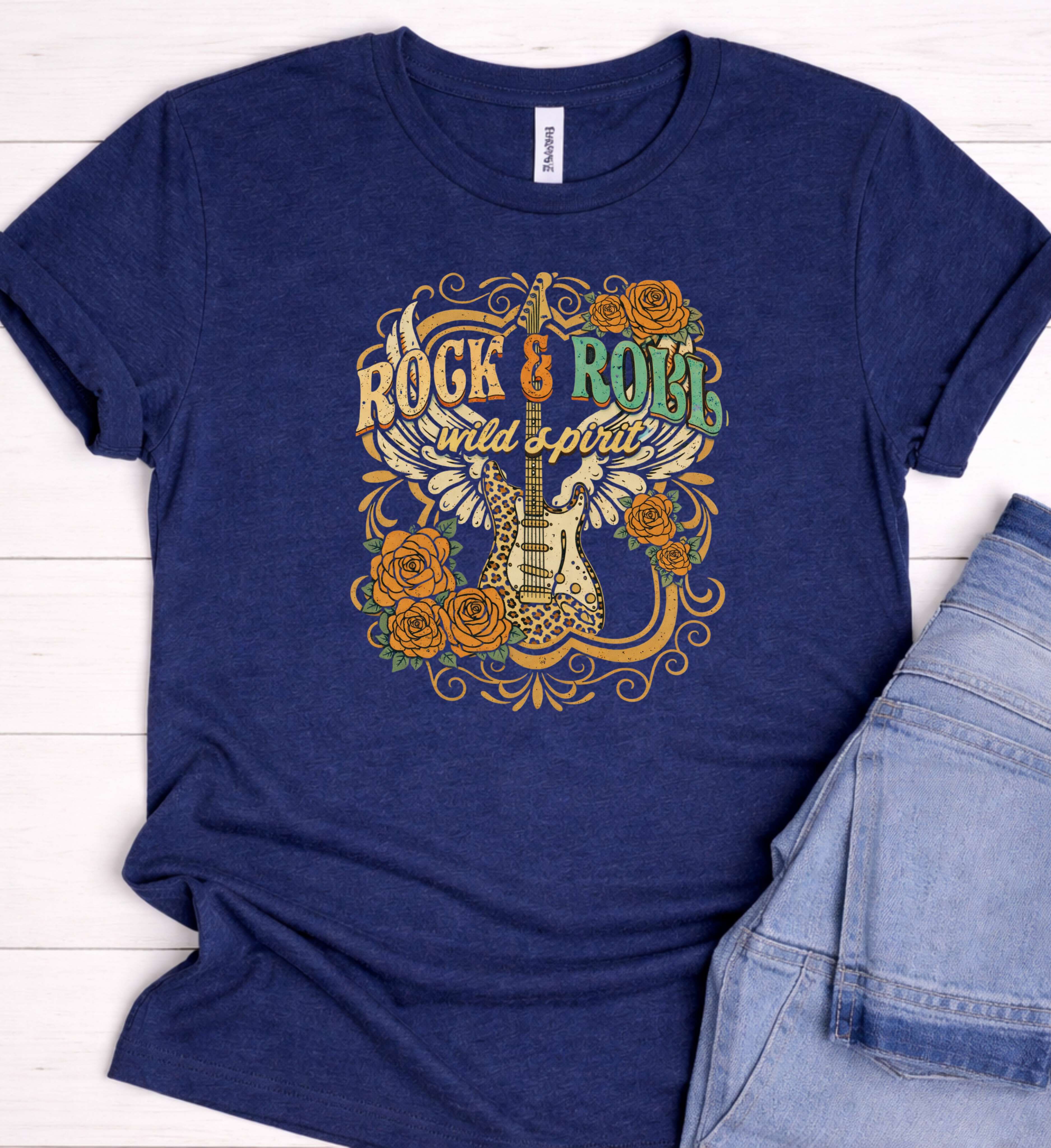 Rock & Roll Wild Spirit Shirt – Vintage Guitar Rose Graphic Tee