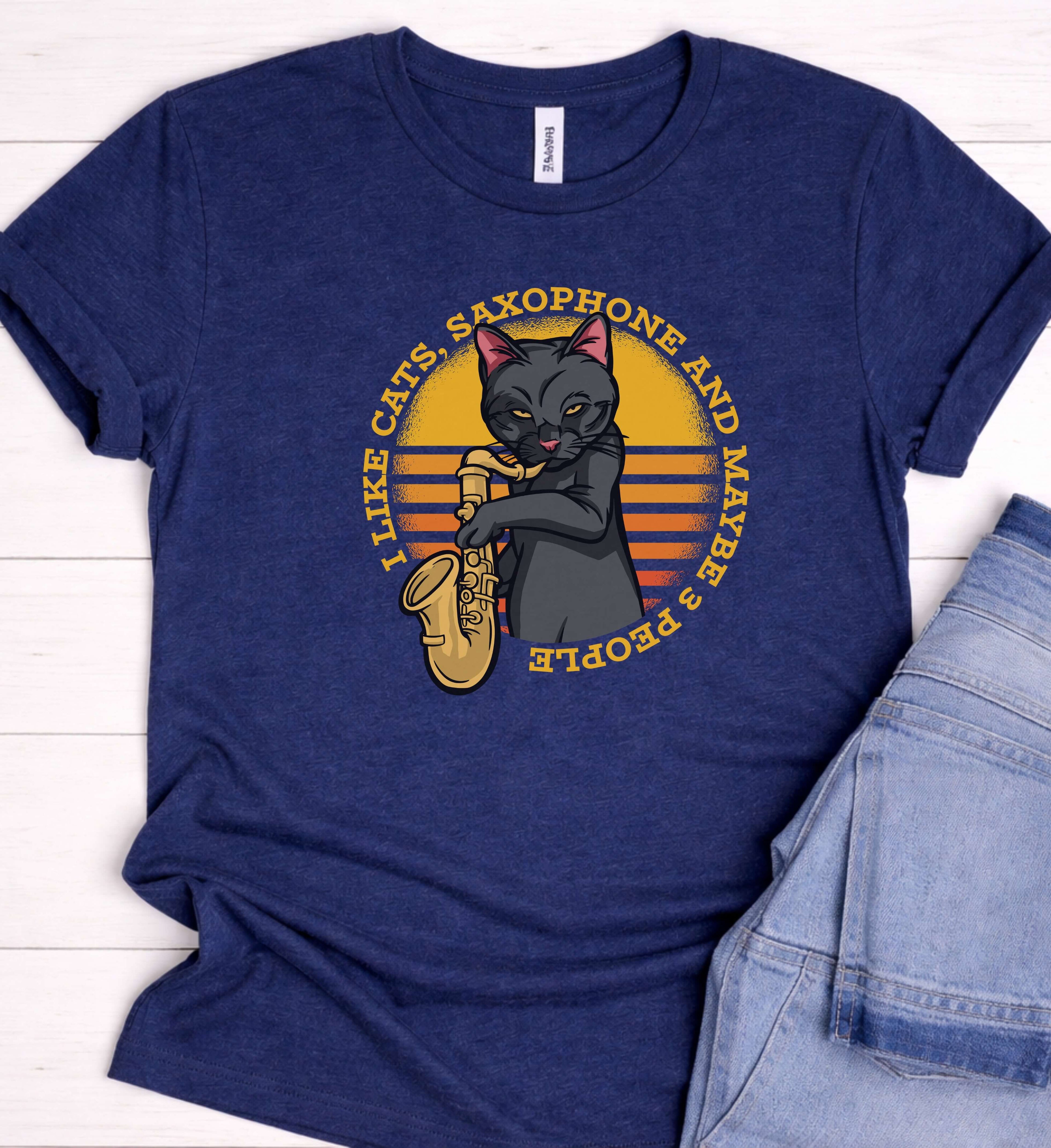Funny Cat Saxophone Shirt – Jazz Cat Music Tee