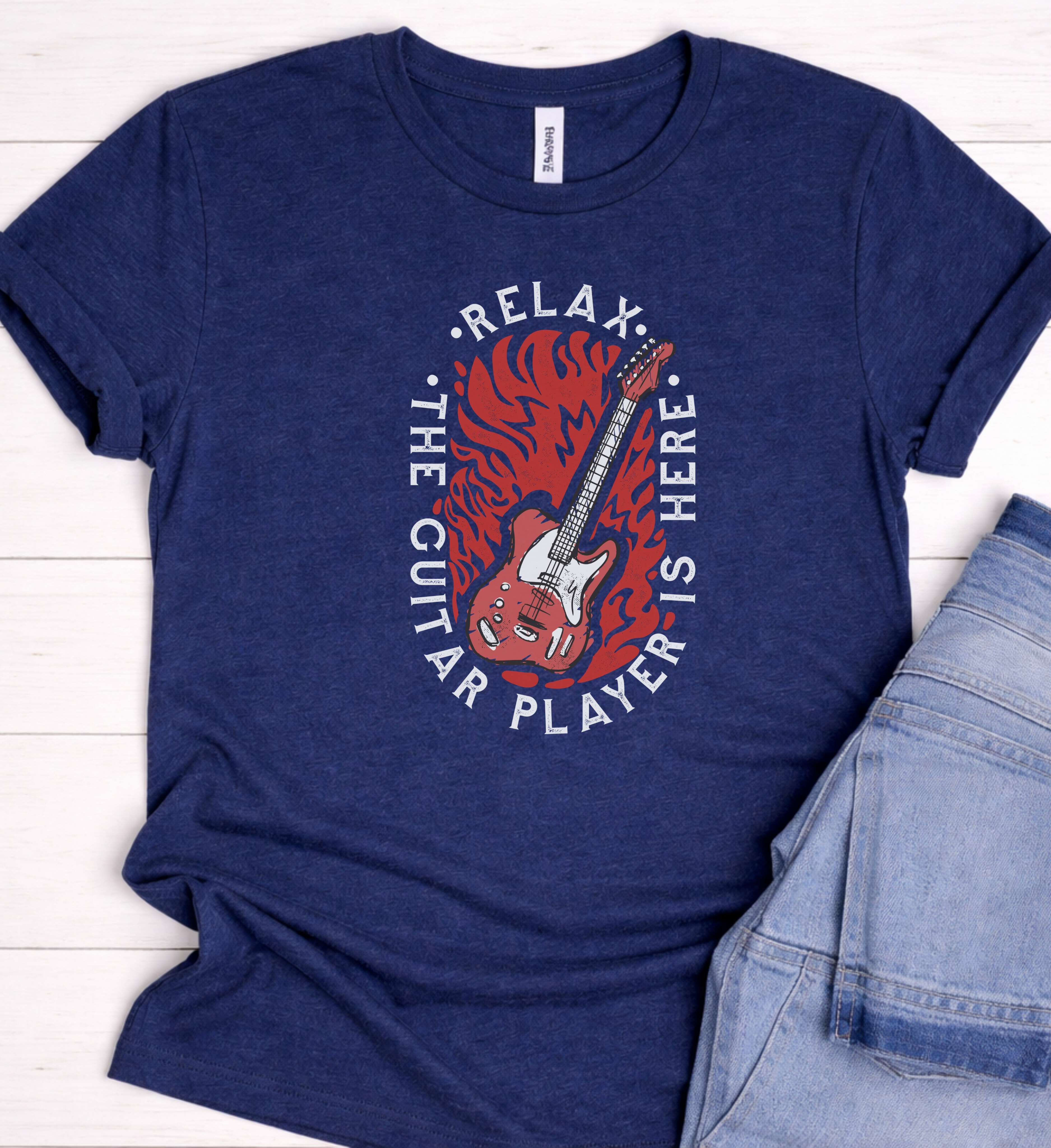 Guitar Player Shirt – Rock Music Flaming Guitar Tee