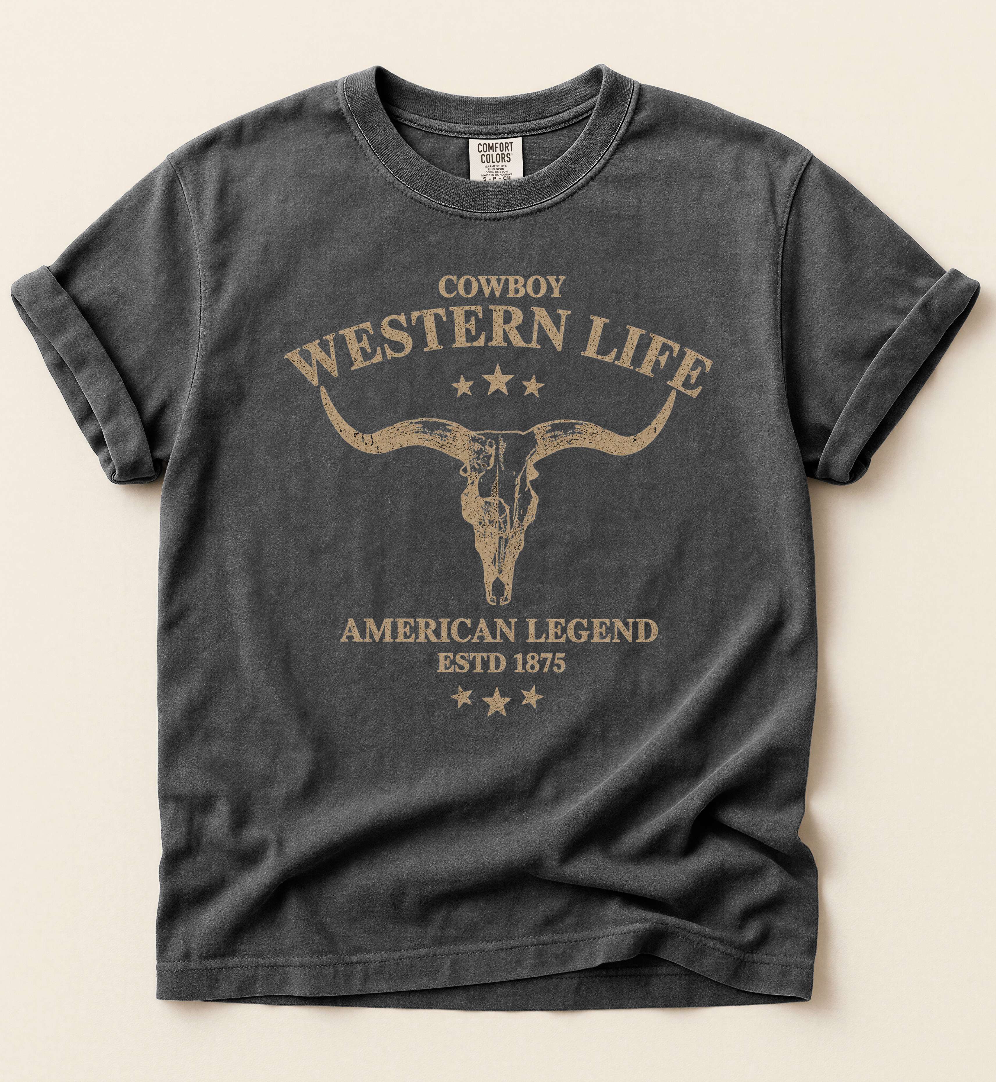 Cowboy Western Life – Vintage Longhorn Skull Tee