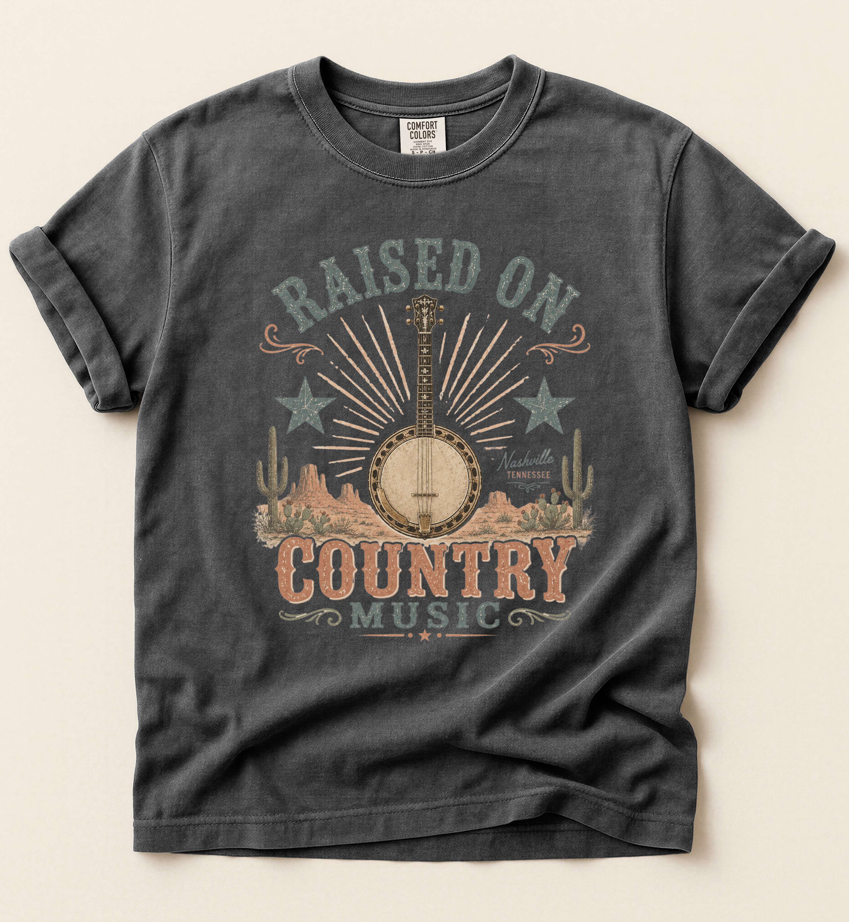 Raised On Country Music Shirt – Light Vintage Banjo Country Tee