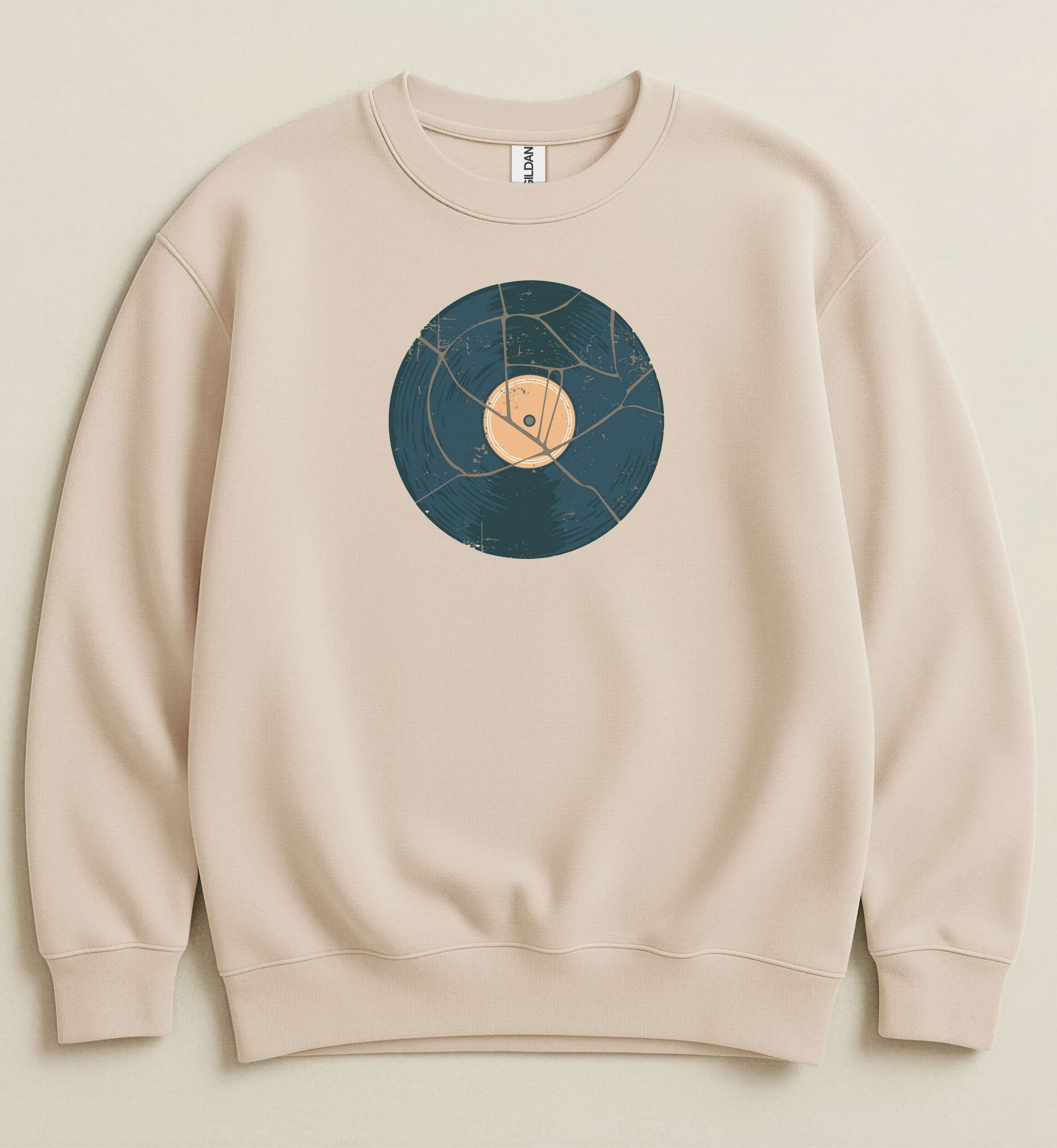 Broken Vinyl Crewneck Sweatshirt – Vintage Music Graphic