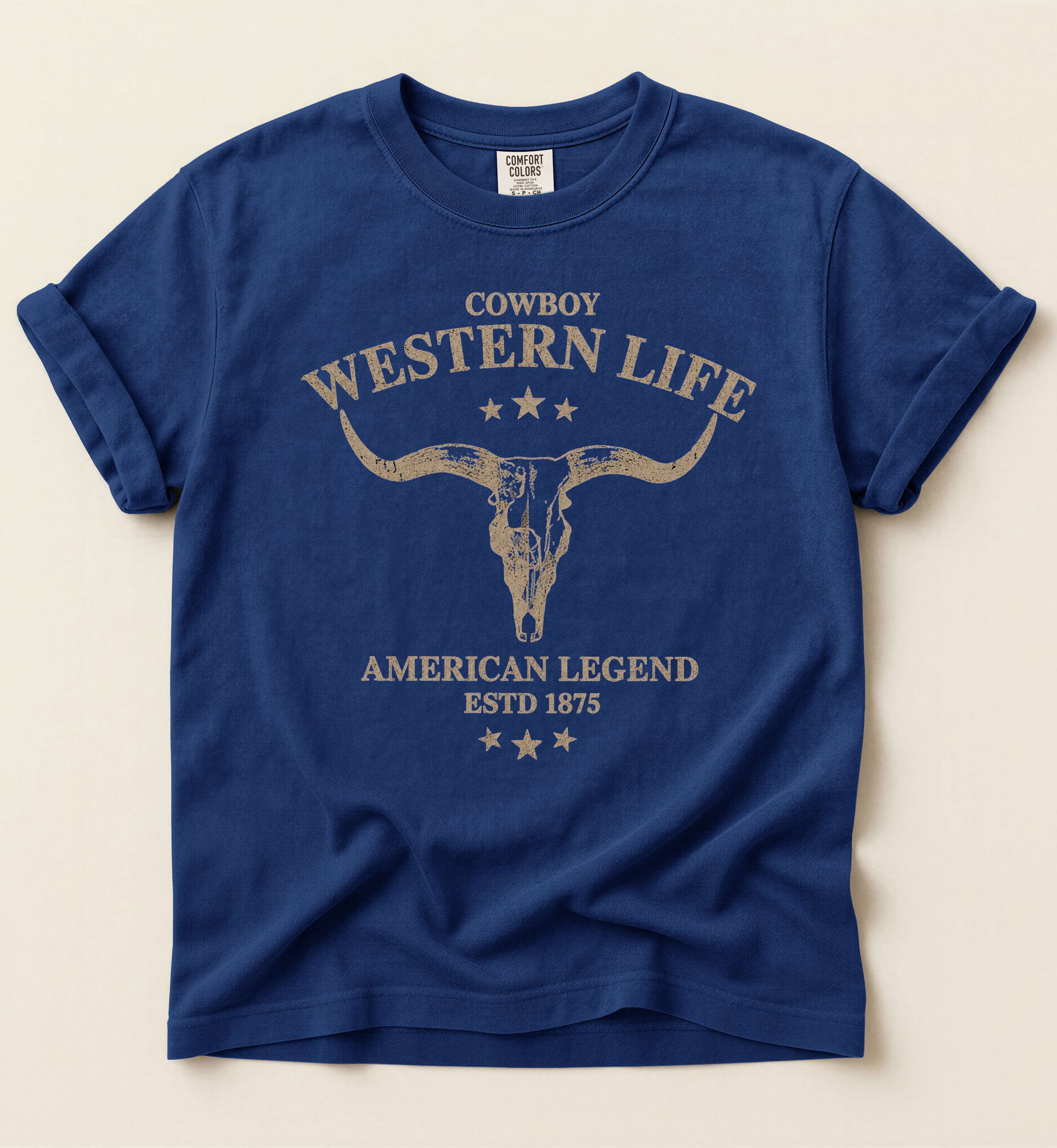 Cowboy Western Life – Vintage Longhorn Skull Tee