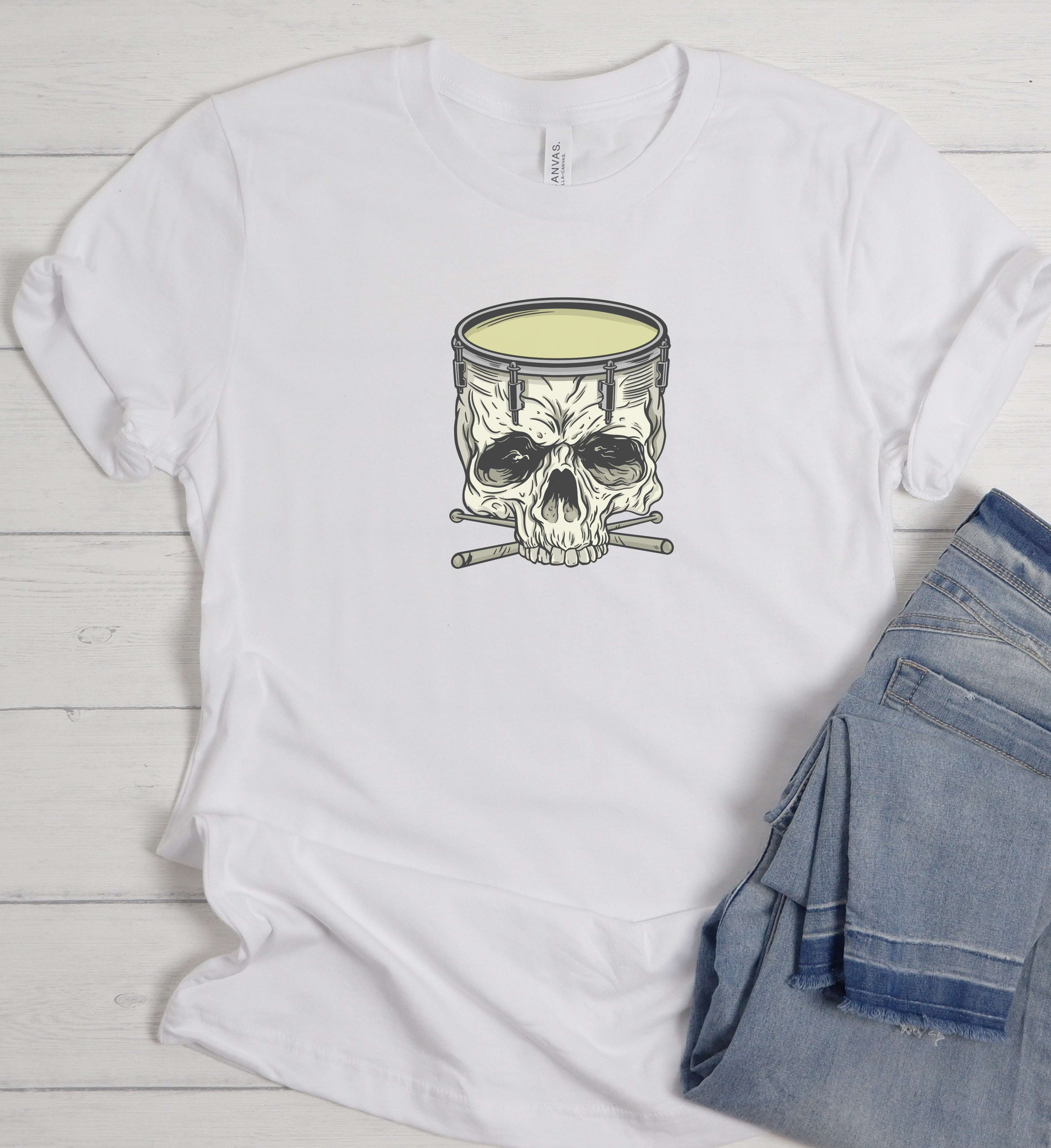 Skull Drum Shirt – Drummer Rock Graphic Tee