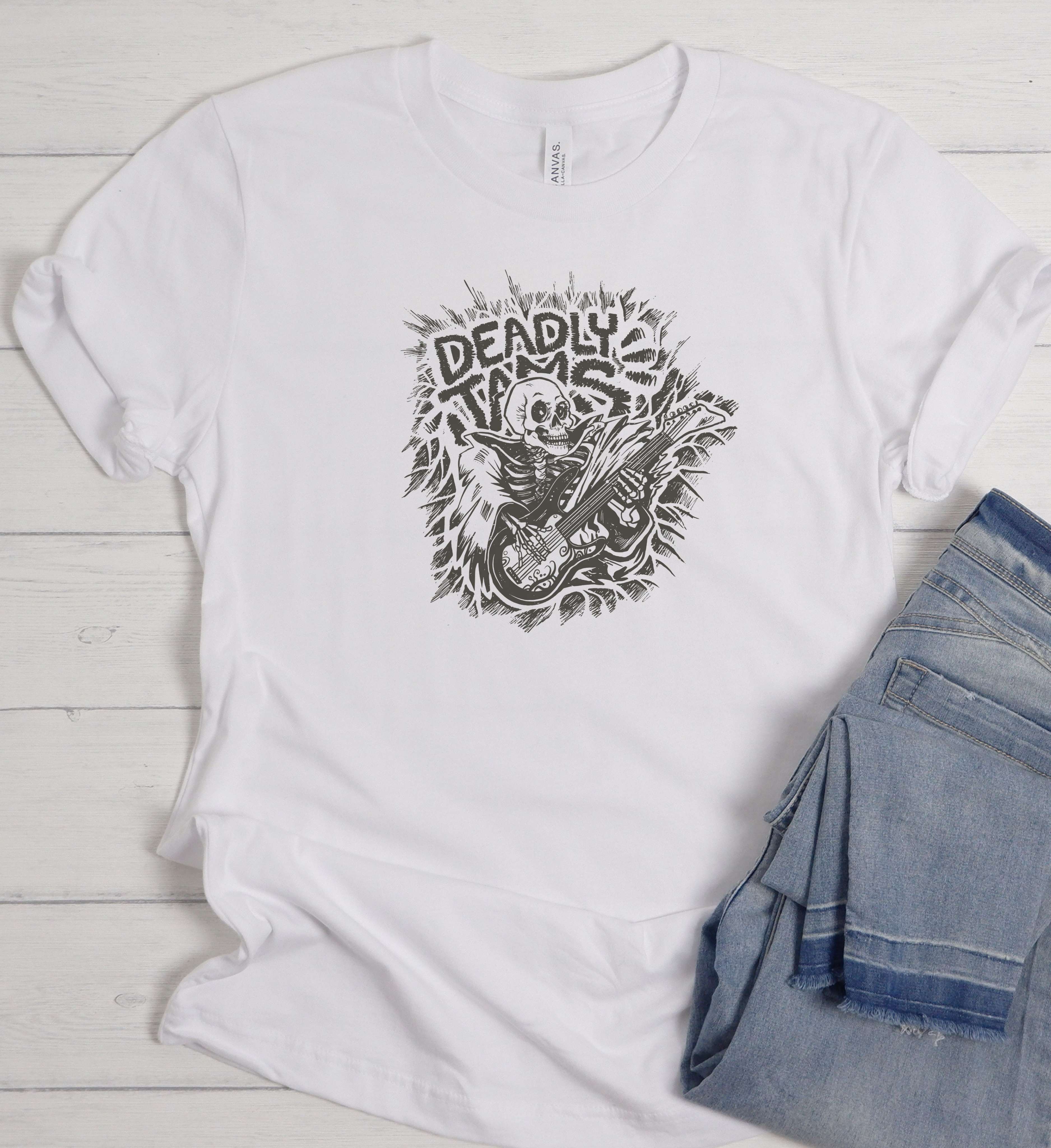 Deadly Jams Skull Guitar Shirt – Heavy Metal Rock Tee