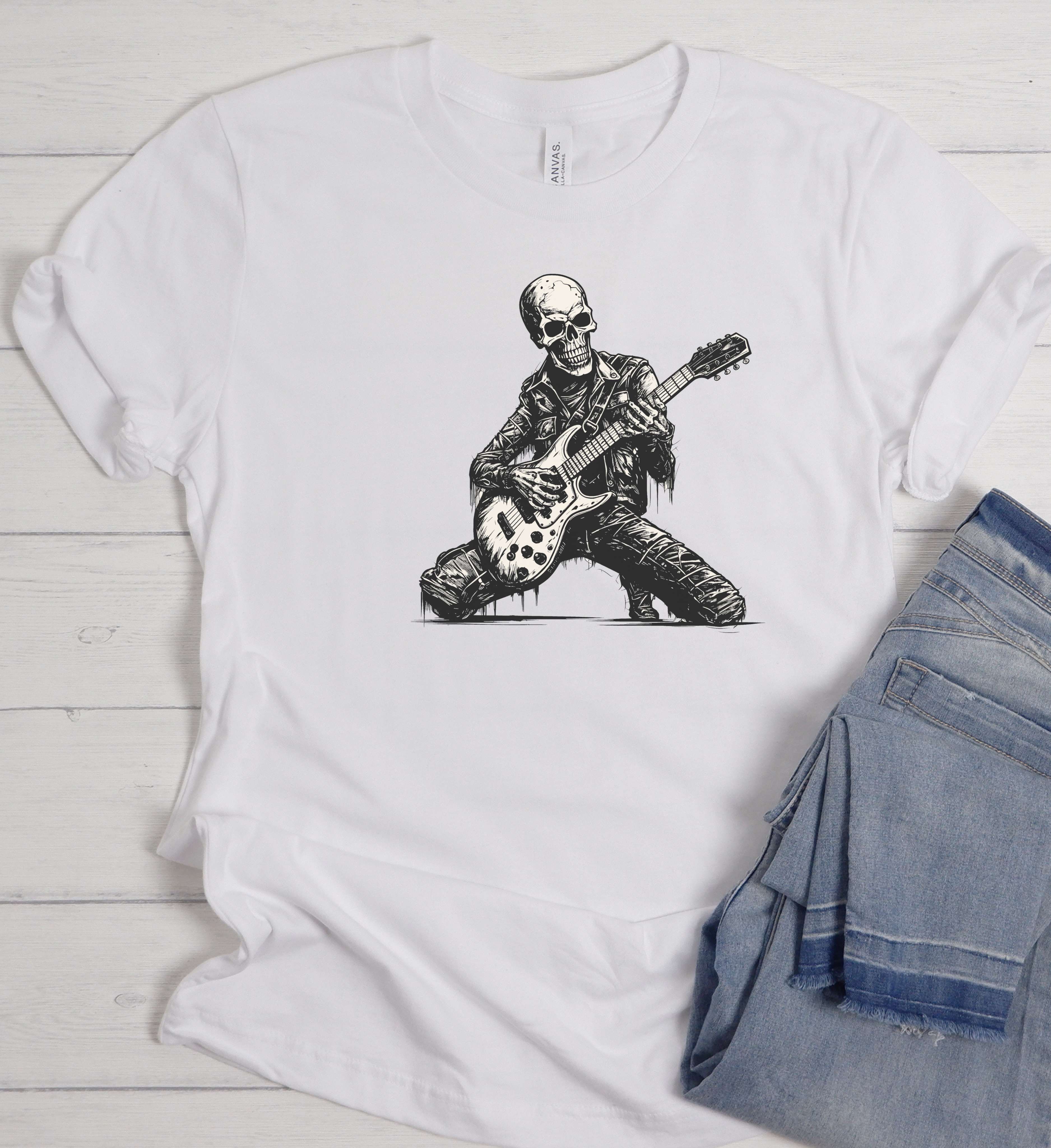 Skeleton Guitar Shirt – Skull Rock Music Tee