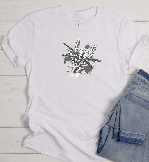 Drummer Skull Hand Shirt – Drumsticks Rock Tee