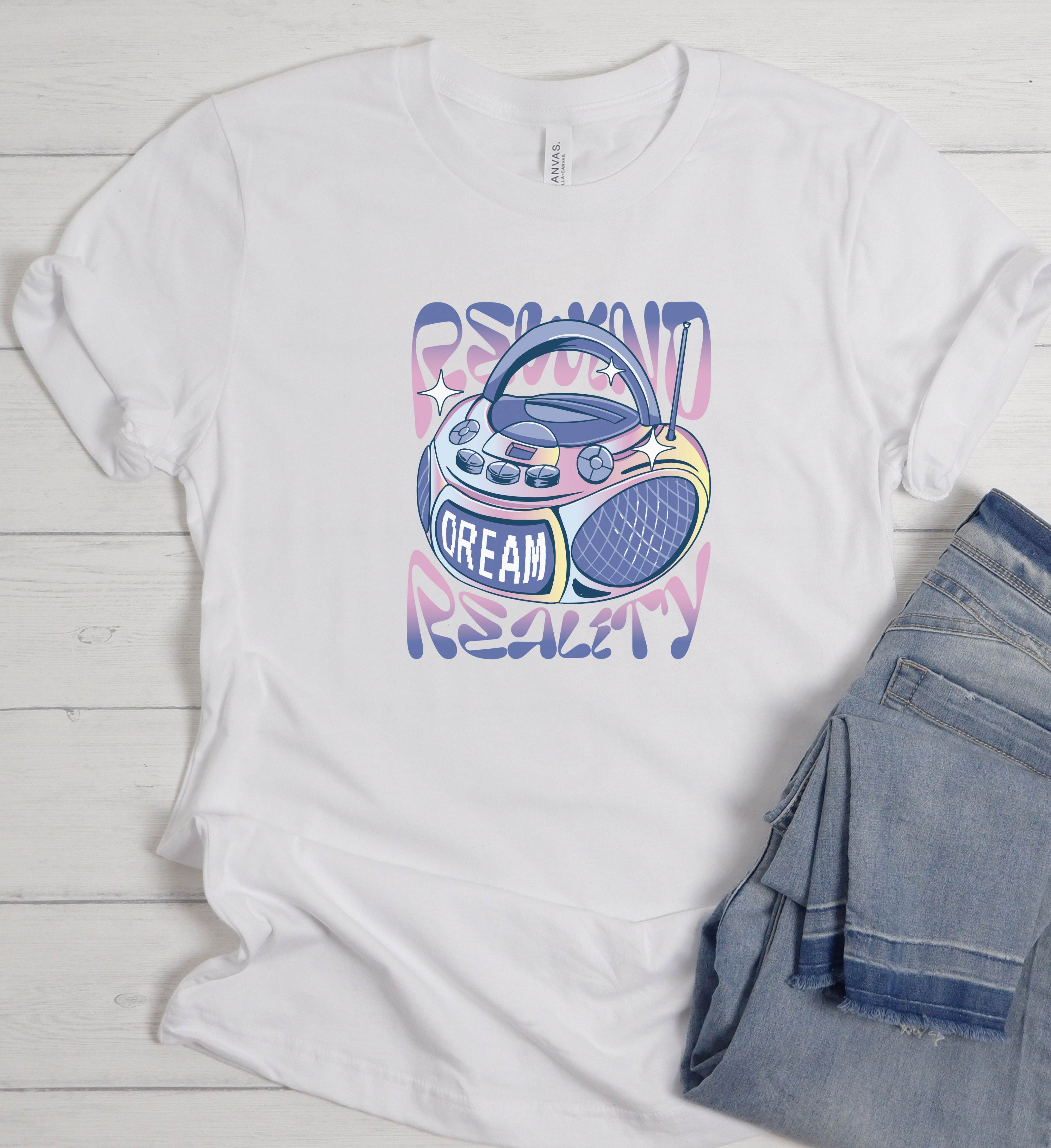 Retro Music Shirt – Rewind Reality Boombox Tee