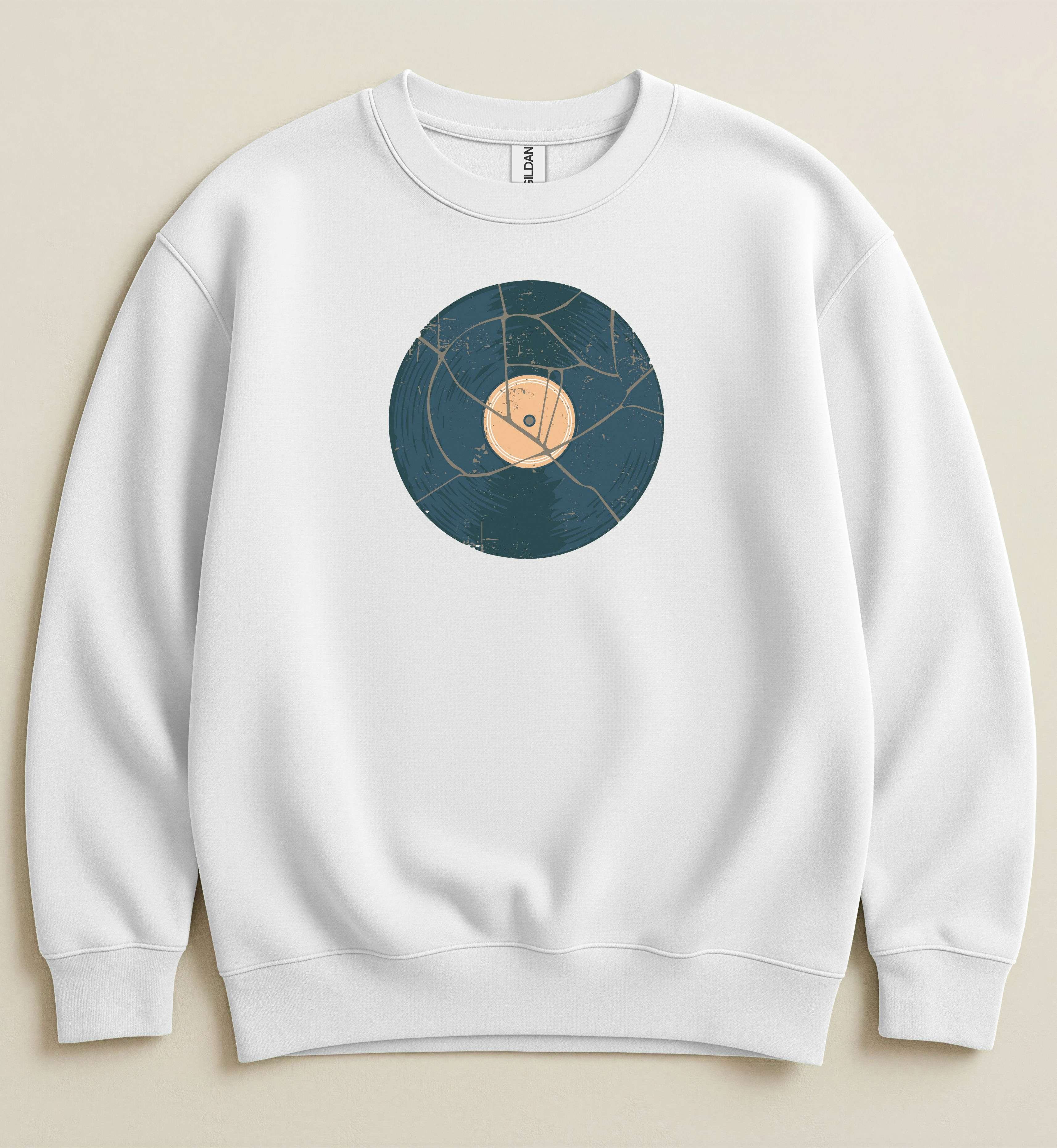 Broken Vinyl Crewneck Sweatshirt – Vintage Music Graphic