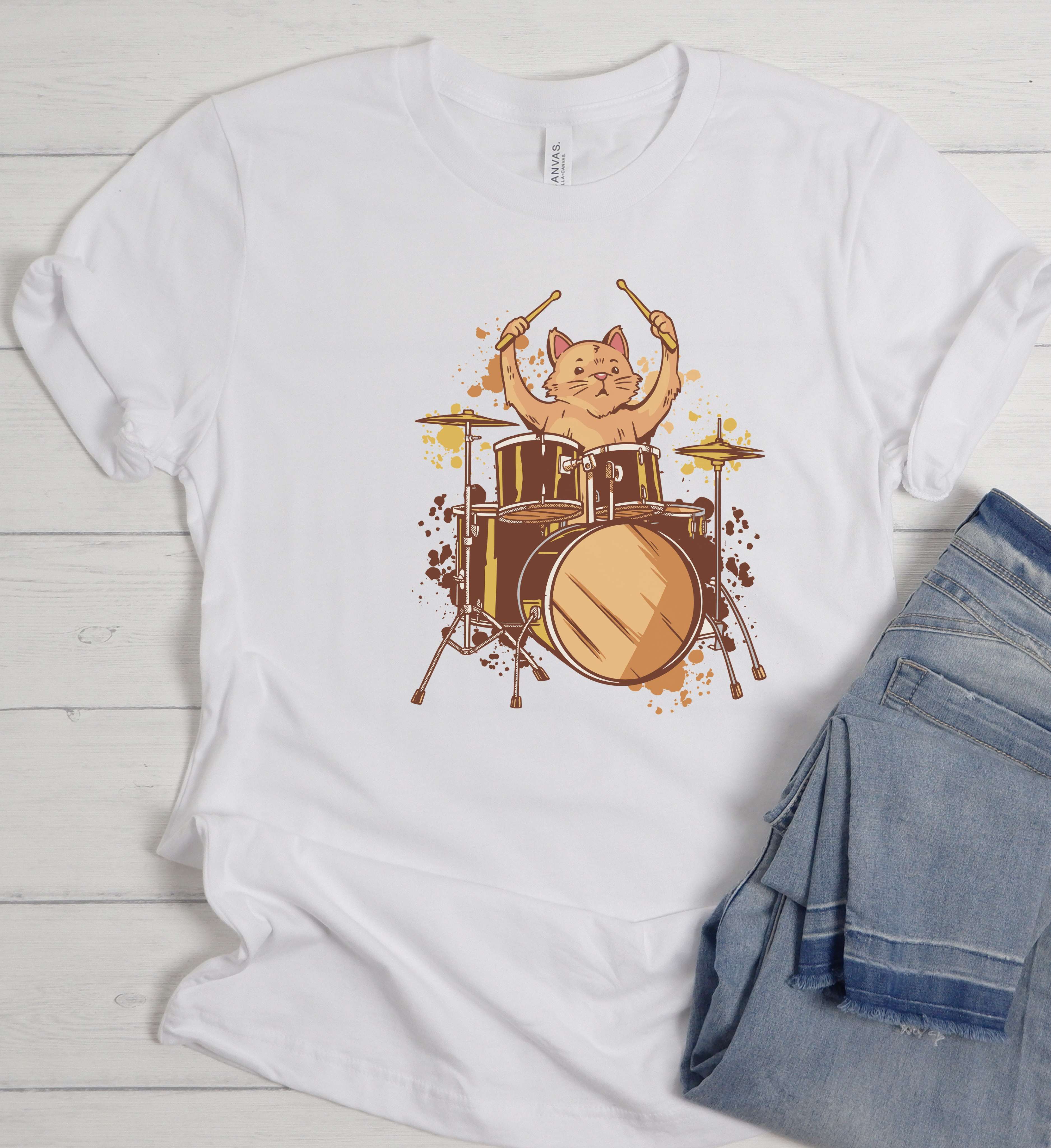 Cute Cat Drummer Shirt – Music Lover Tee