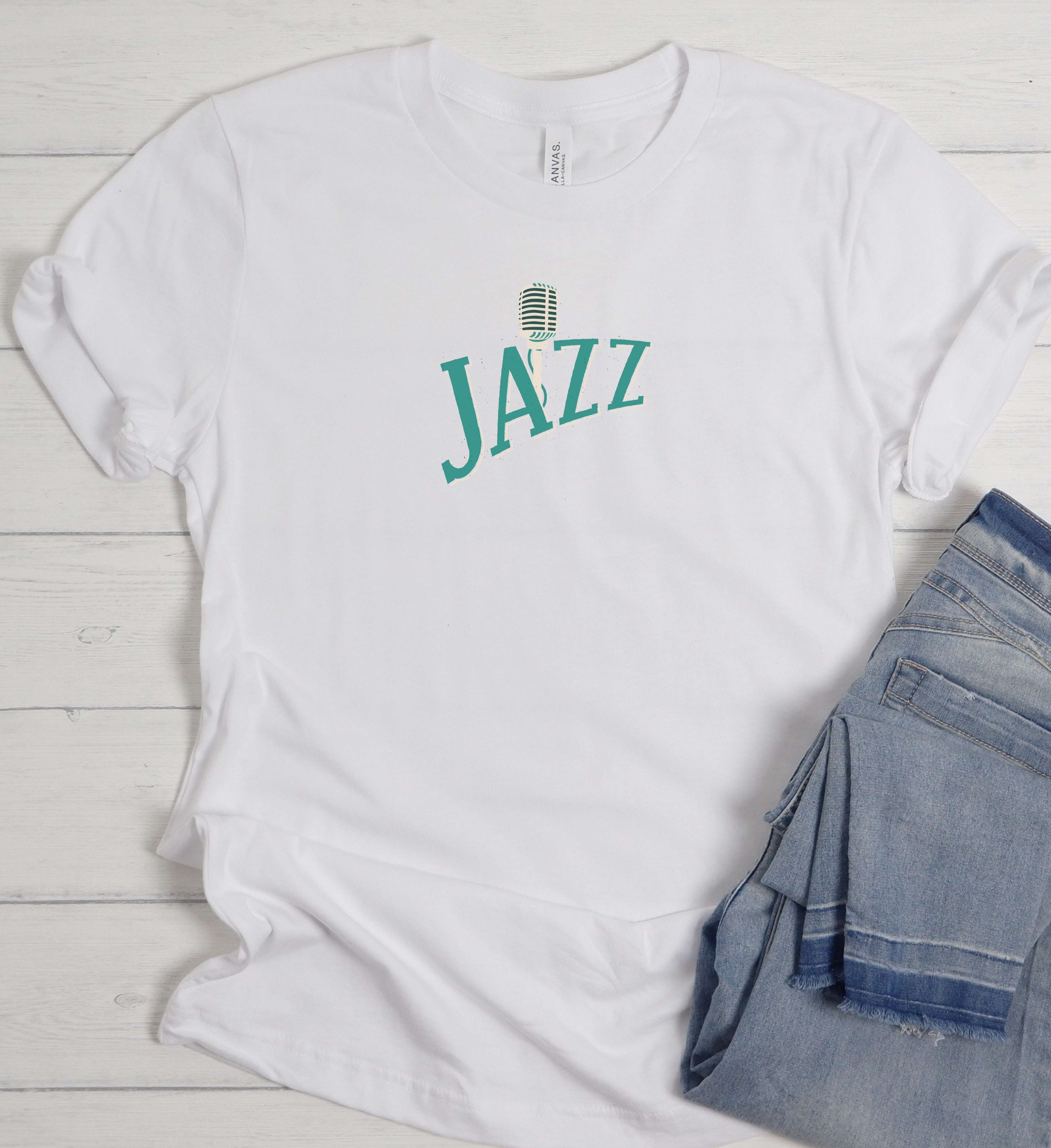 Minimal Jazz Typography Shirt – Vintage Mic Edition