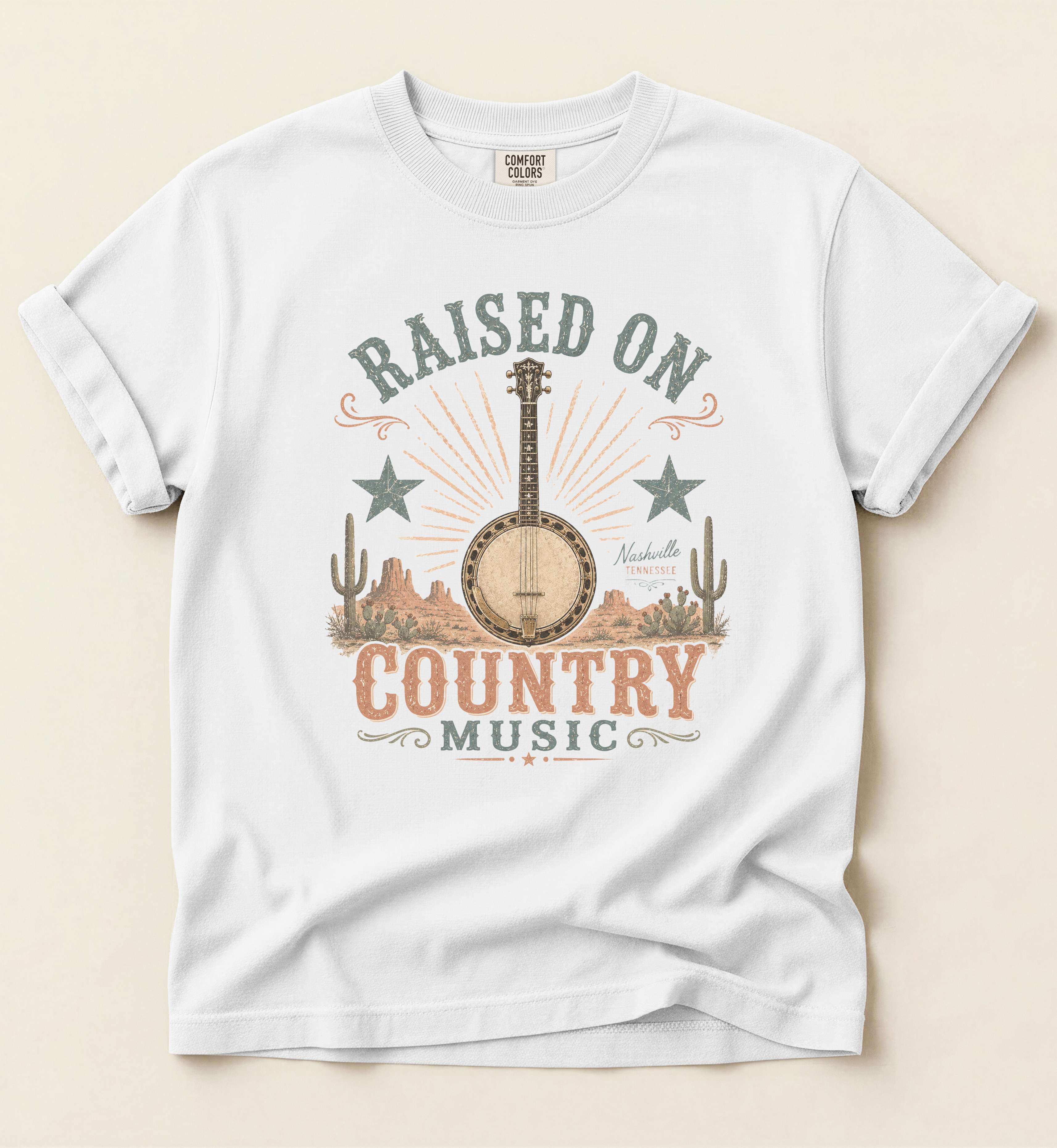 Raised On Country Music Shirt – Light Vintage Banjo Country Tee