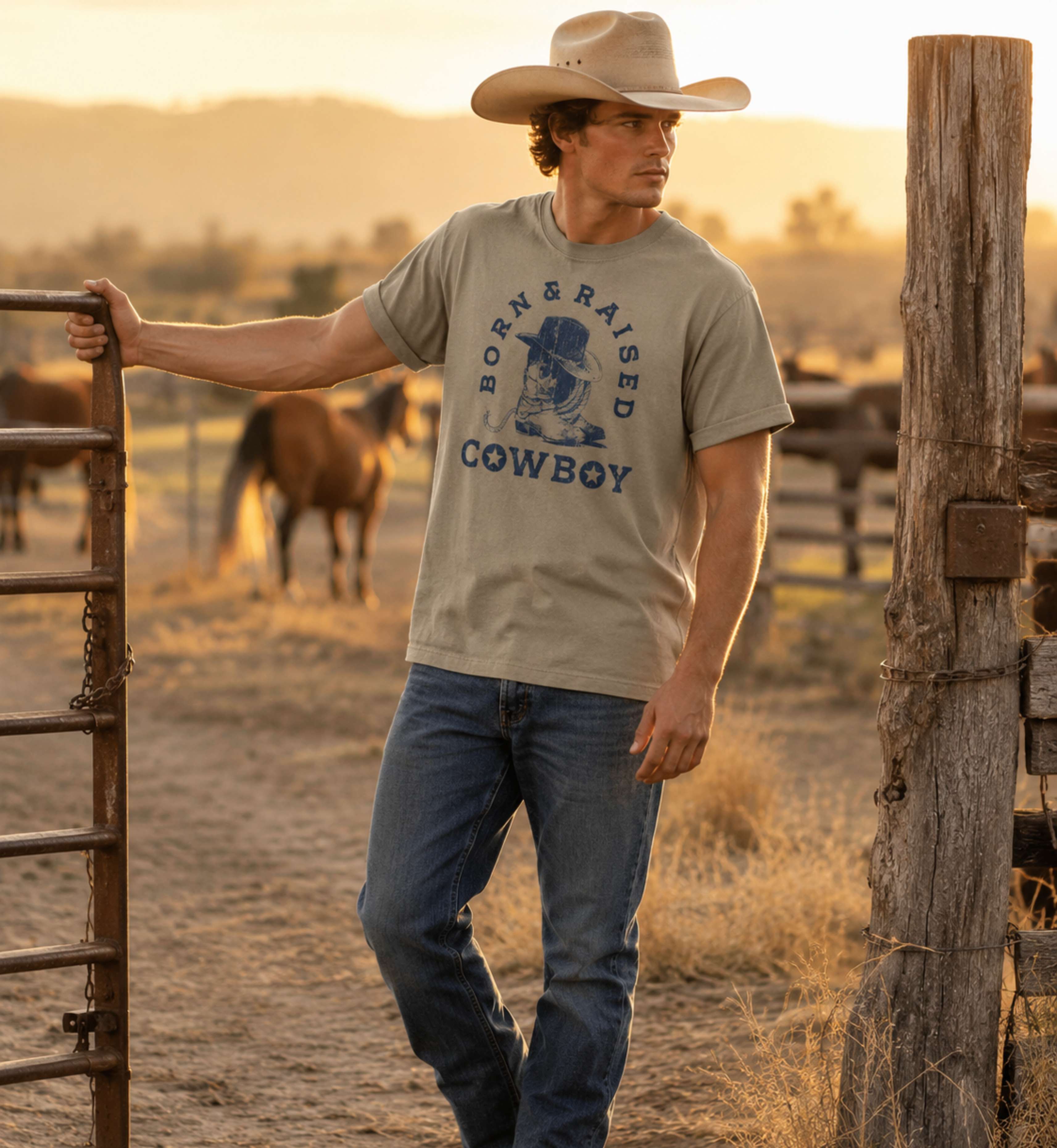 Born & Raised Cowboy – Western Heritage Tee