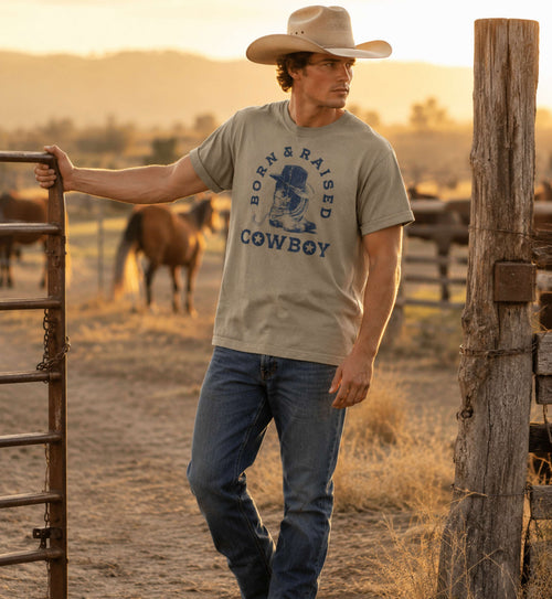 Born & Raised Cowboy – Western Heritage Tee