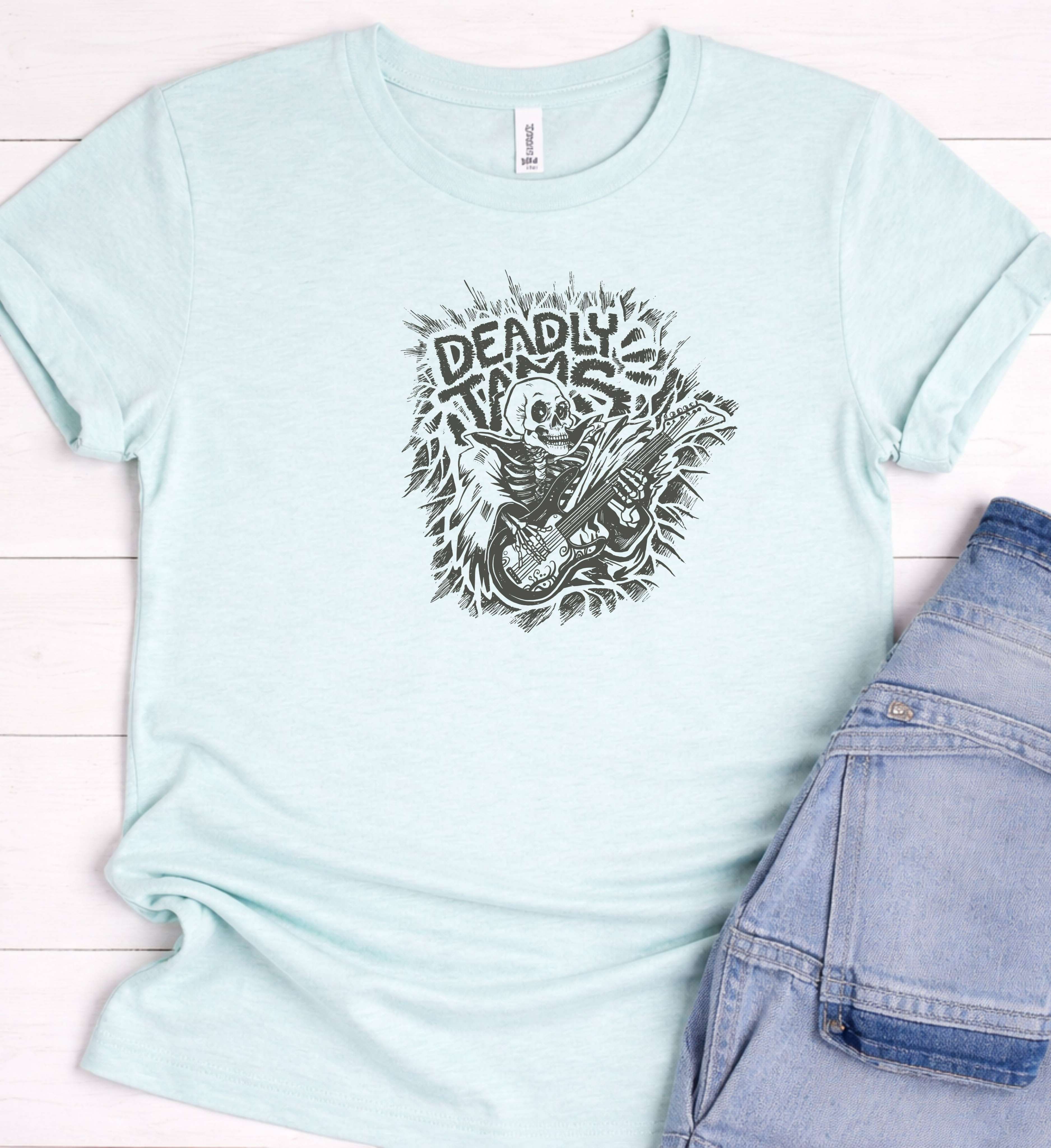 Deadly Jams Skull Guitar Shirt – Heavy Metal Rock Tee