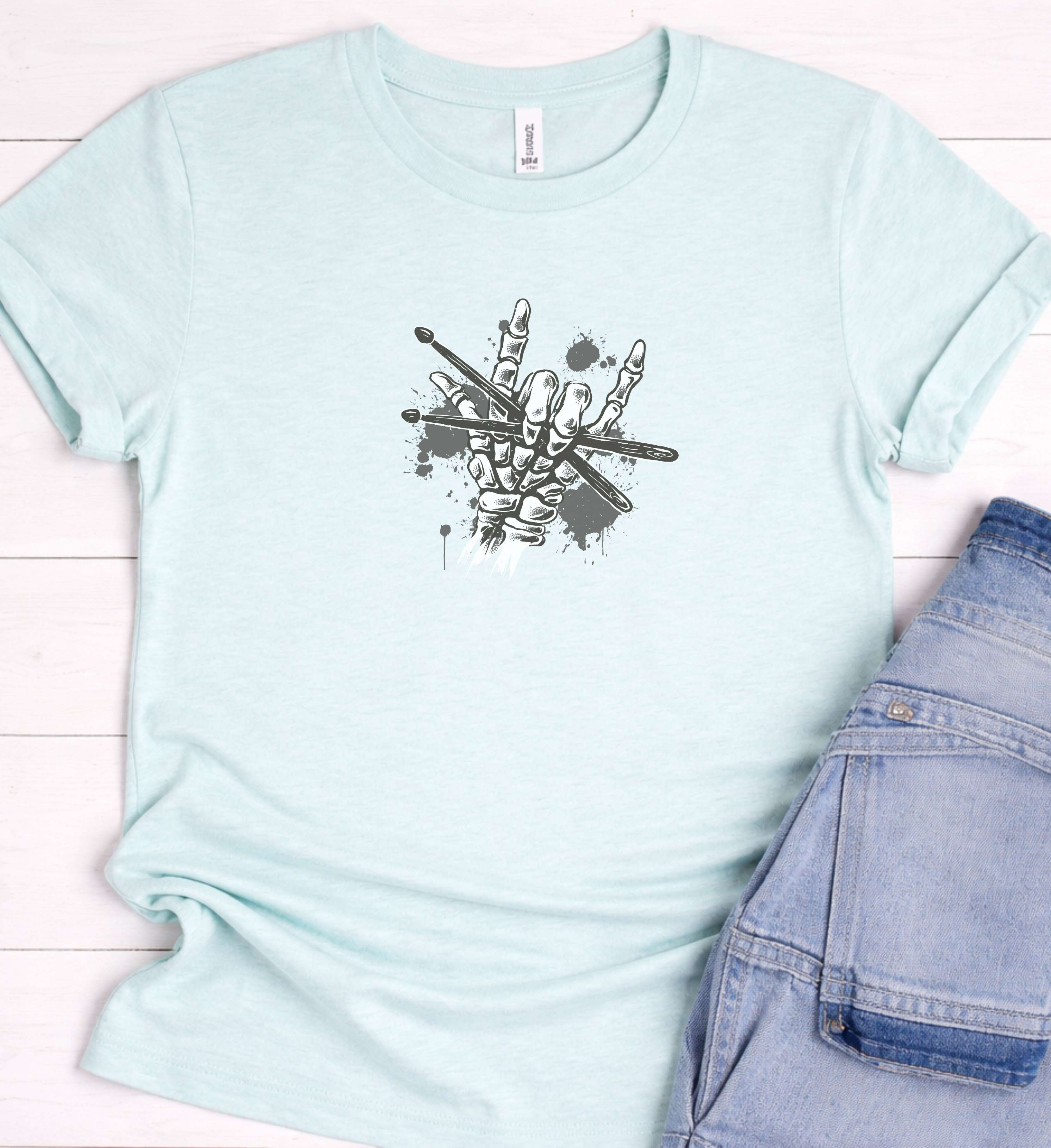 Drummer Skull Hand Shirt – Drumsticks Rock Tee