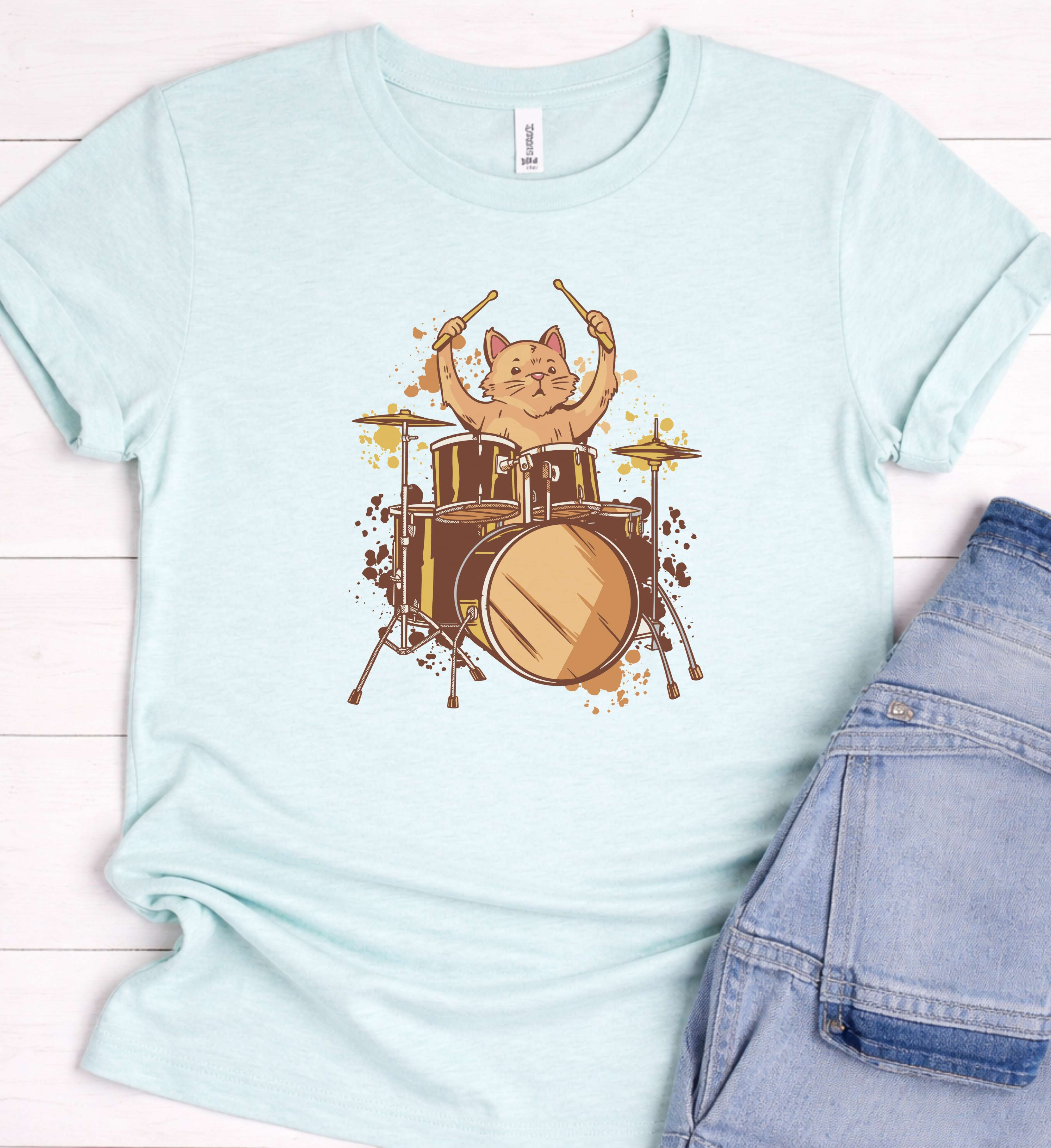Cute Cat Drummer Shirt – Music Lover Tee