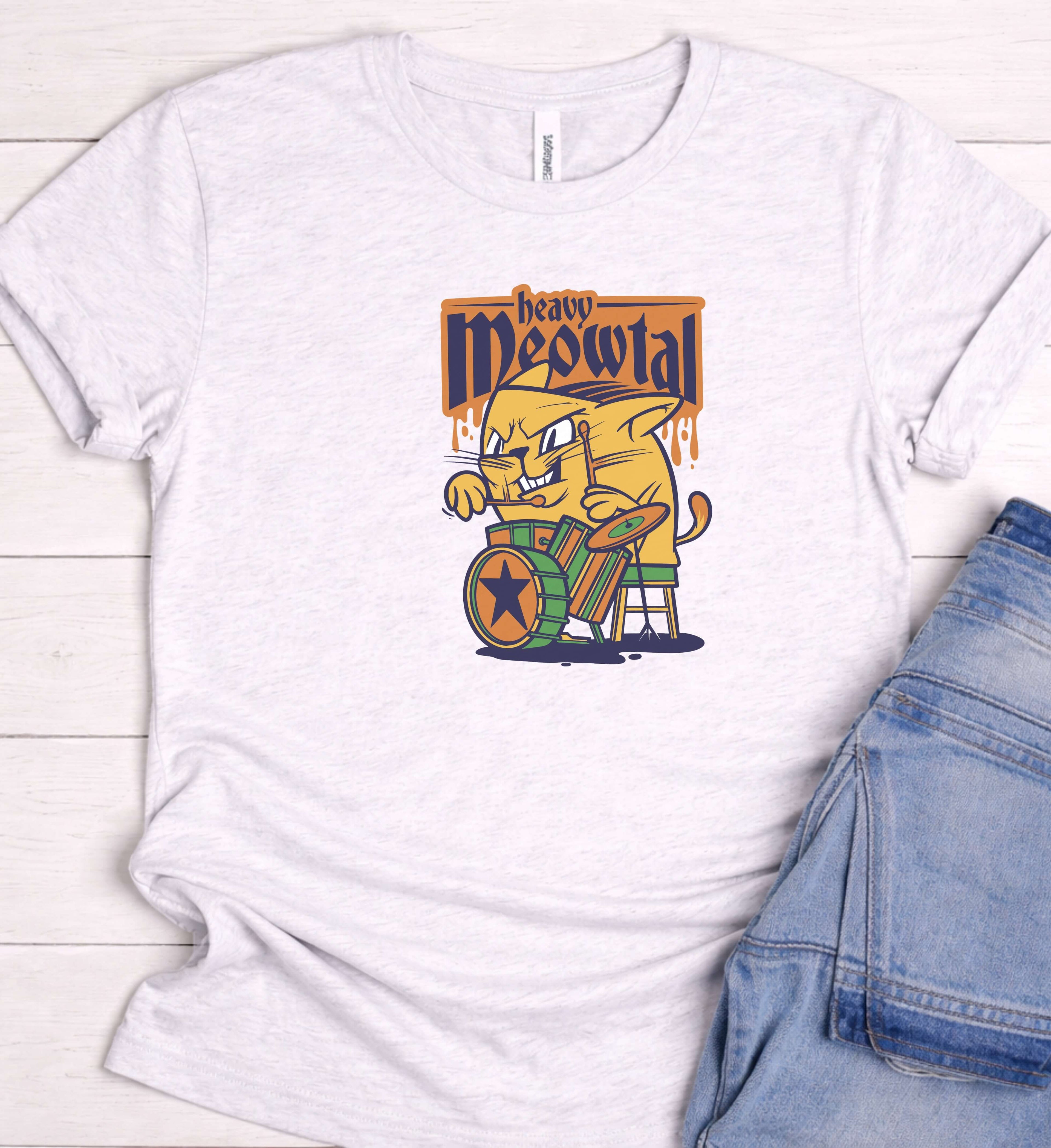 Funny Cat Drummer Shirt, Heavy Meowtal Music Tee