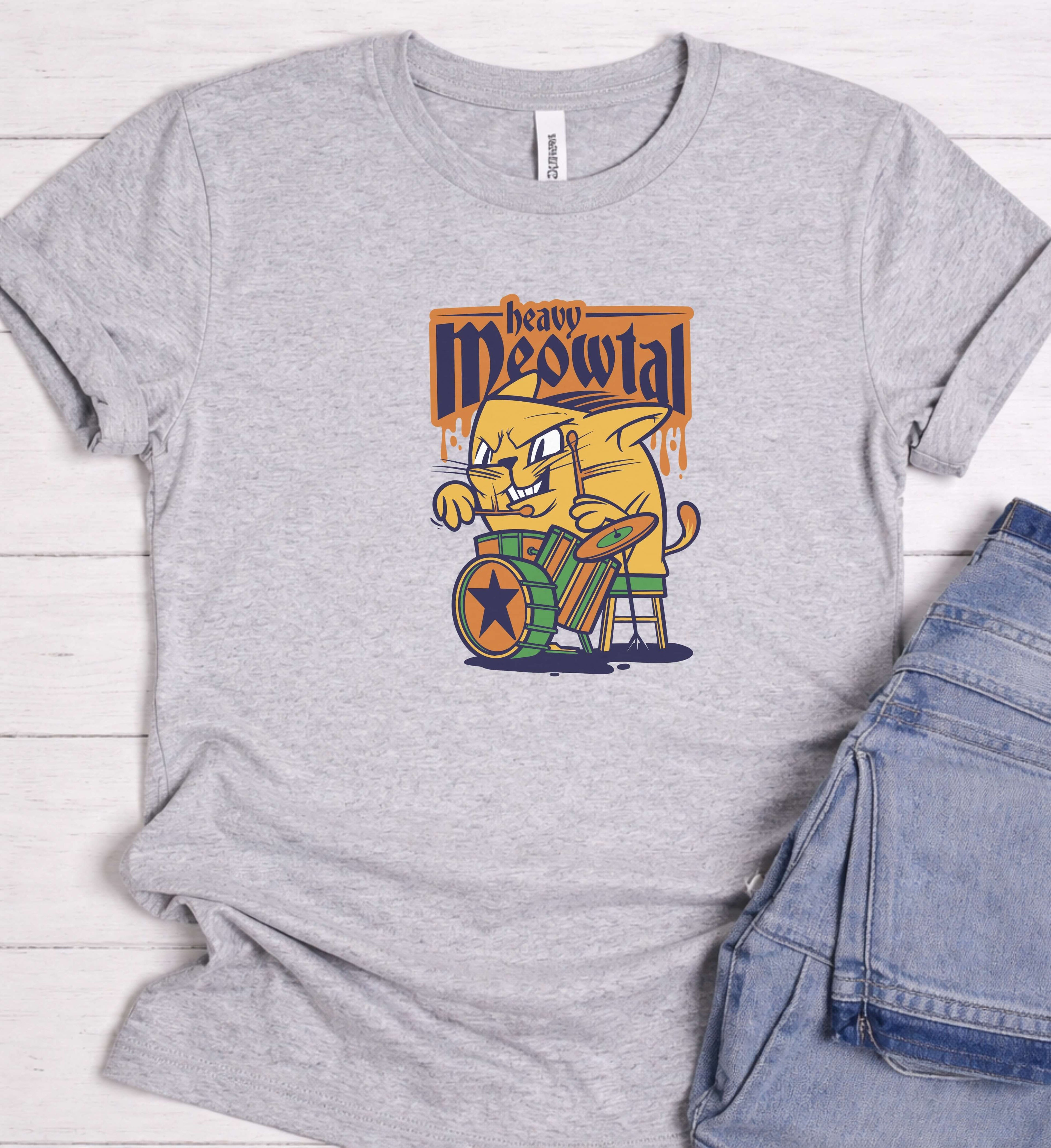 Funny Cat Drummer Shirt, Heavy Meowtal Music Tee