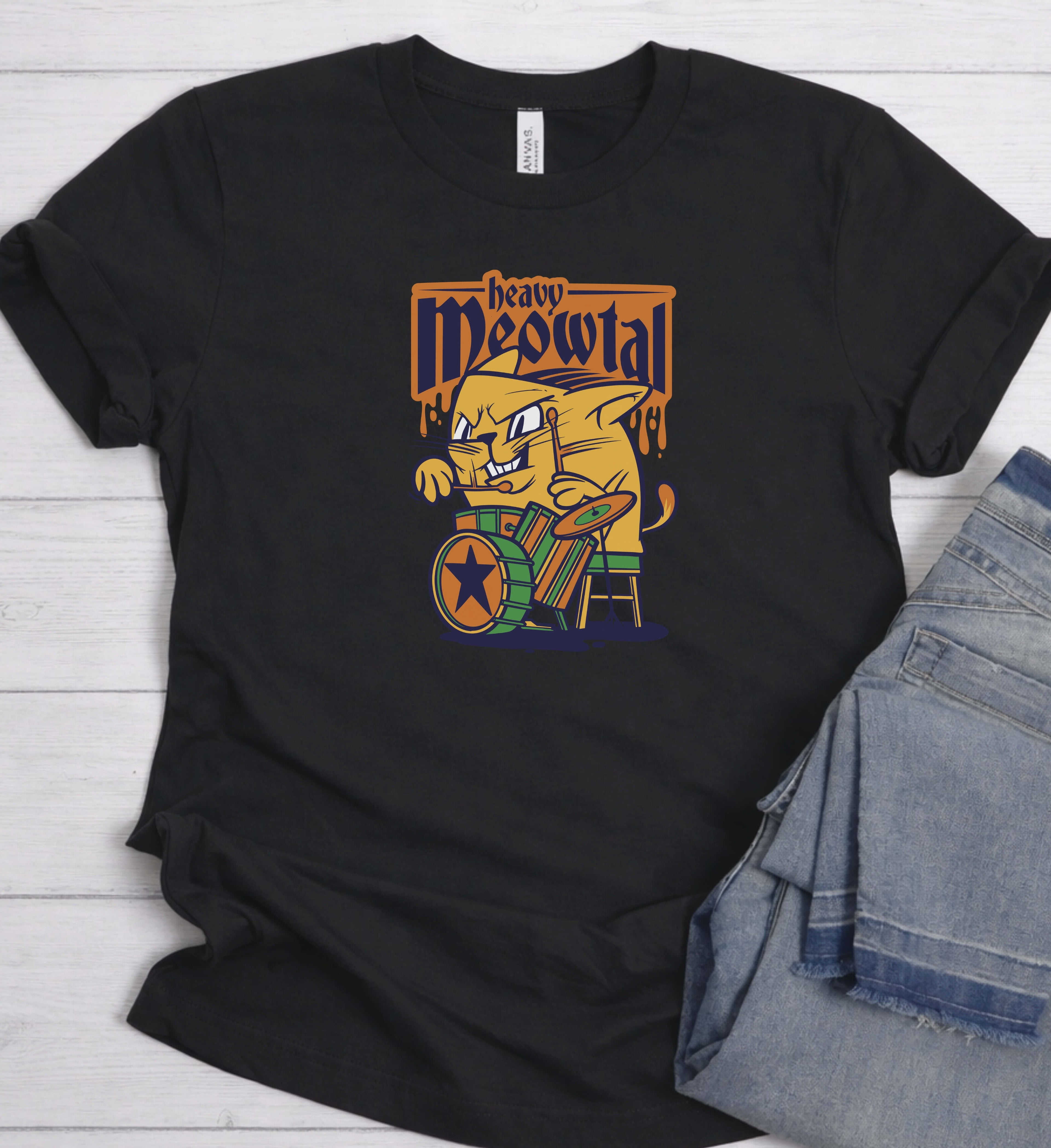 Funny Cat Drummer Shirt, Heavy Meowtal Music Tee
