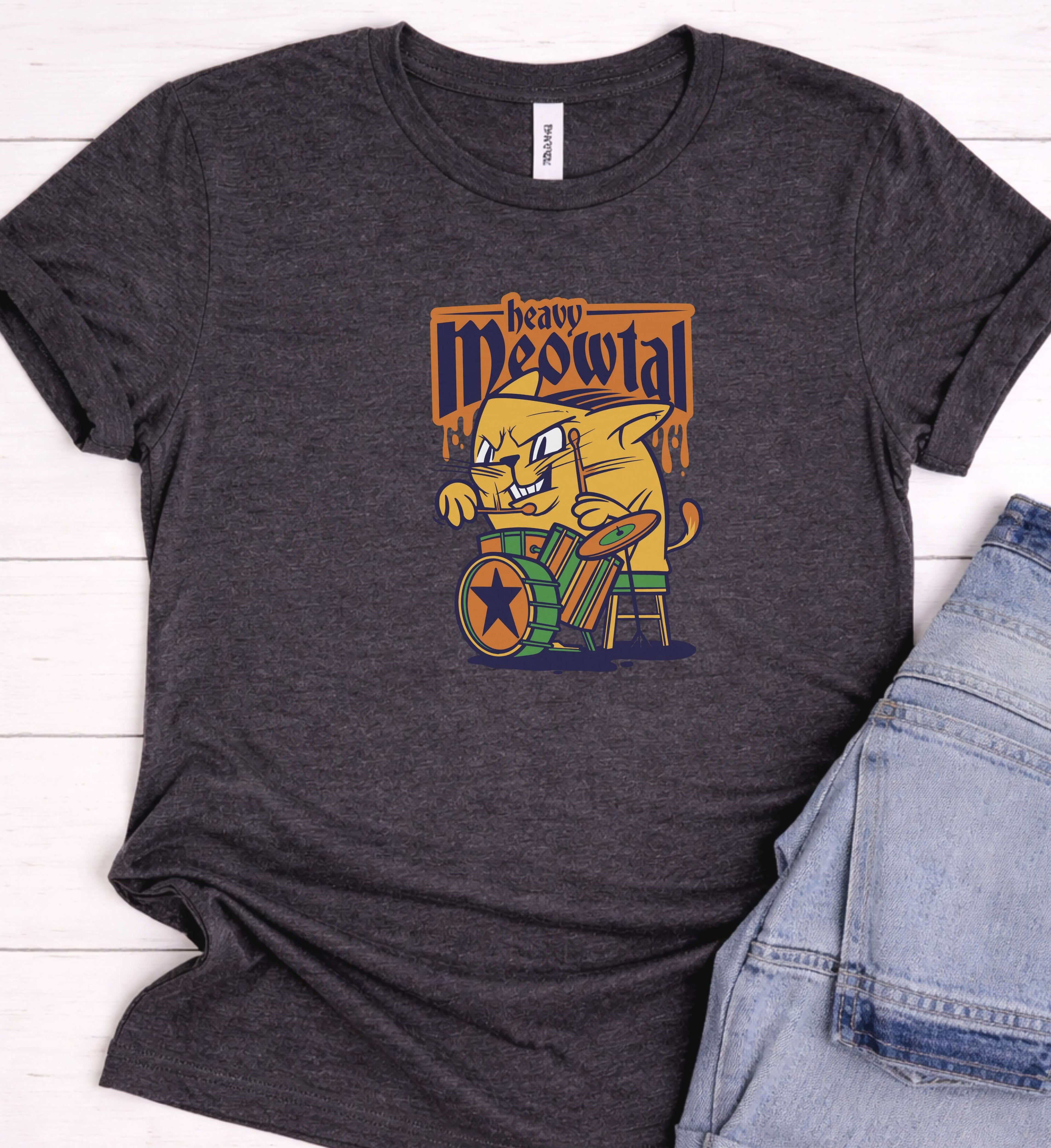 Funny Cat Drummer Shirt, Heavy Meowtal Music Tee