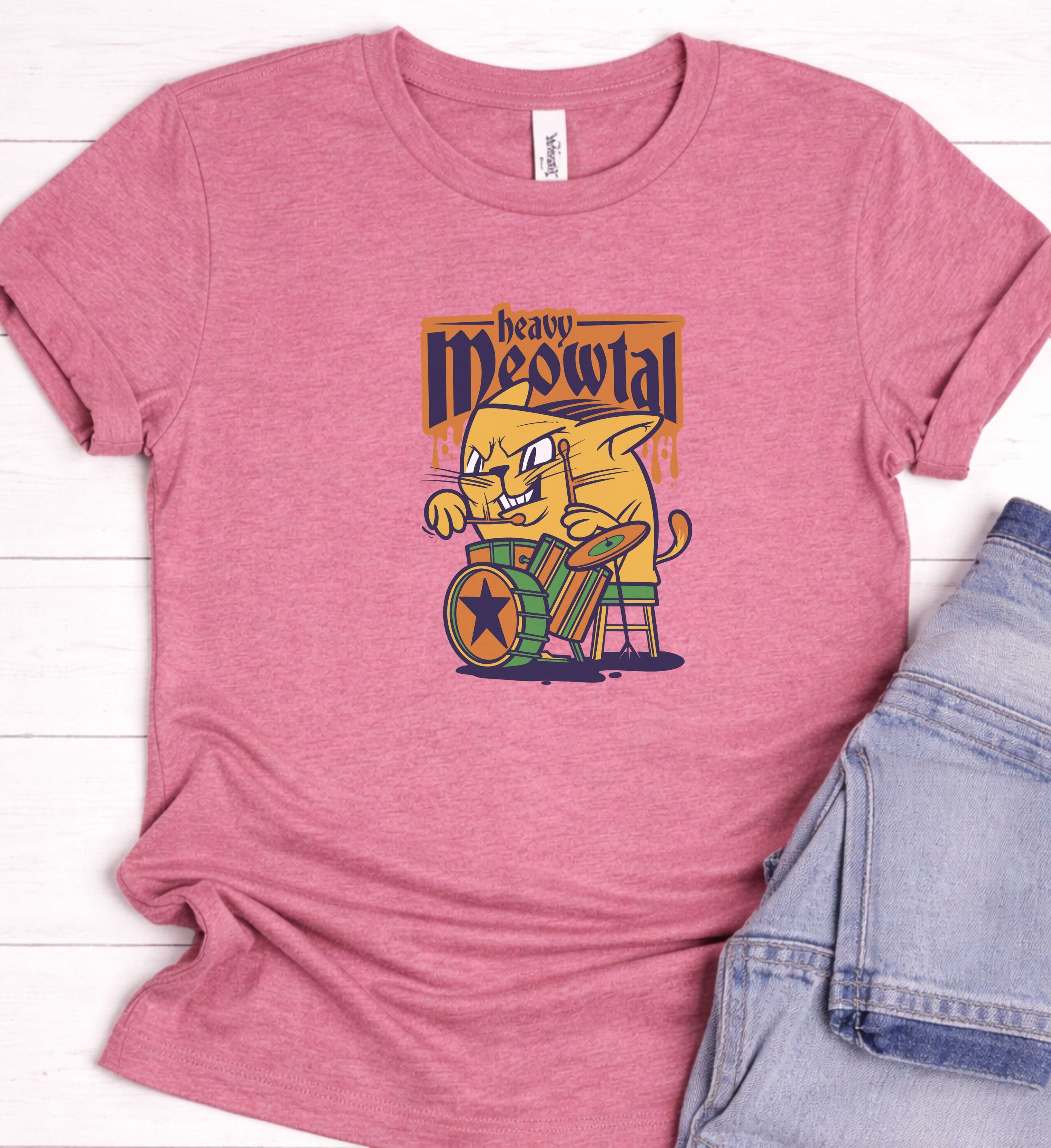 Funny Cat Drummer Shirt, Heavy Meowtal Music Tee