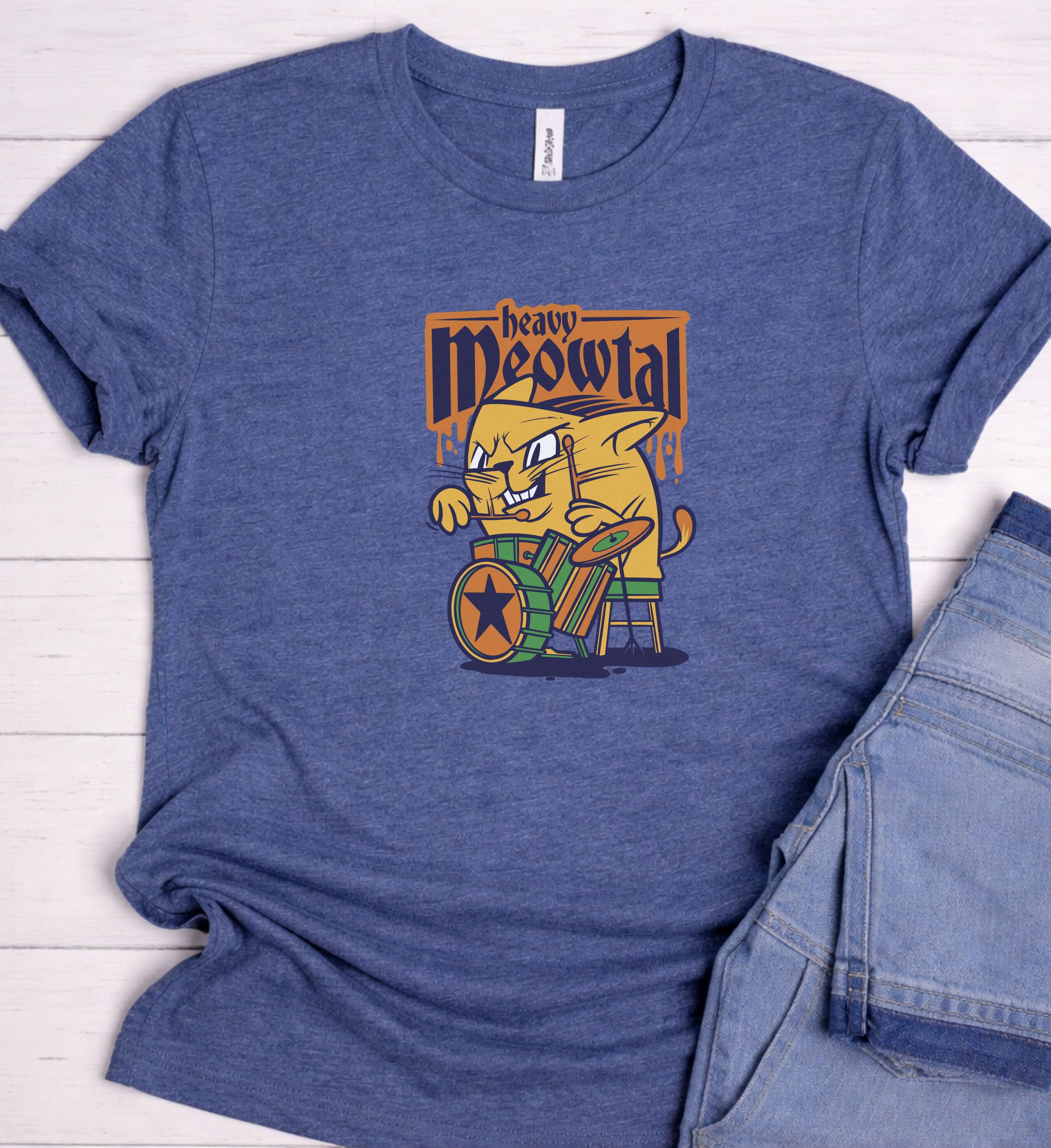 Funny Cat Drummer Shirt, Heavy Meowtal Music Tee