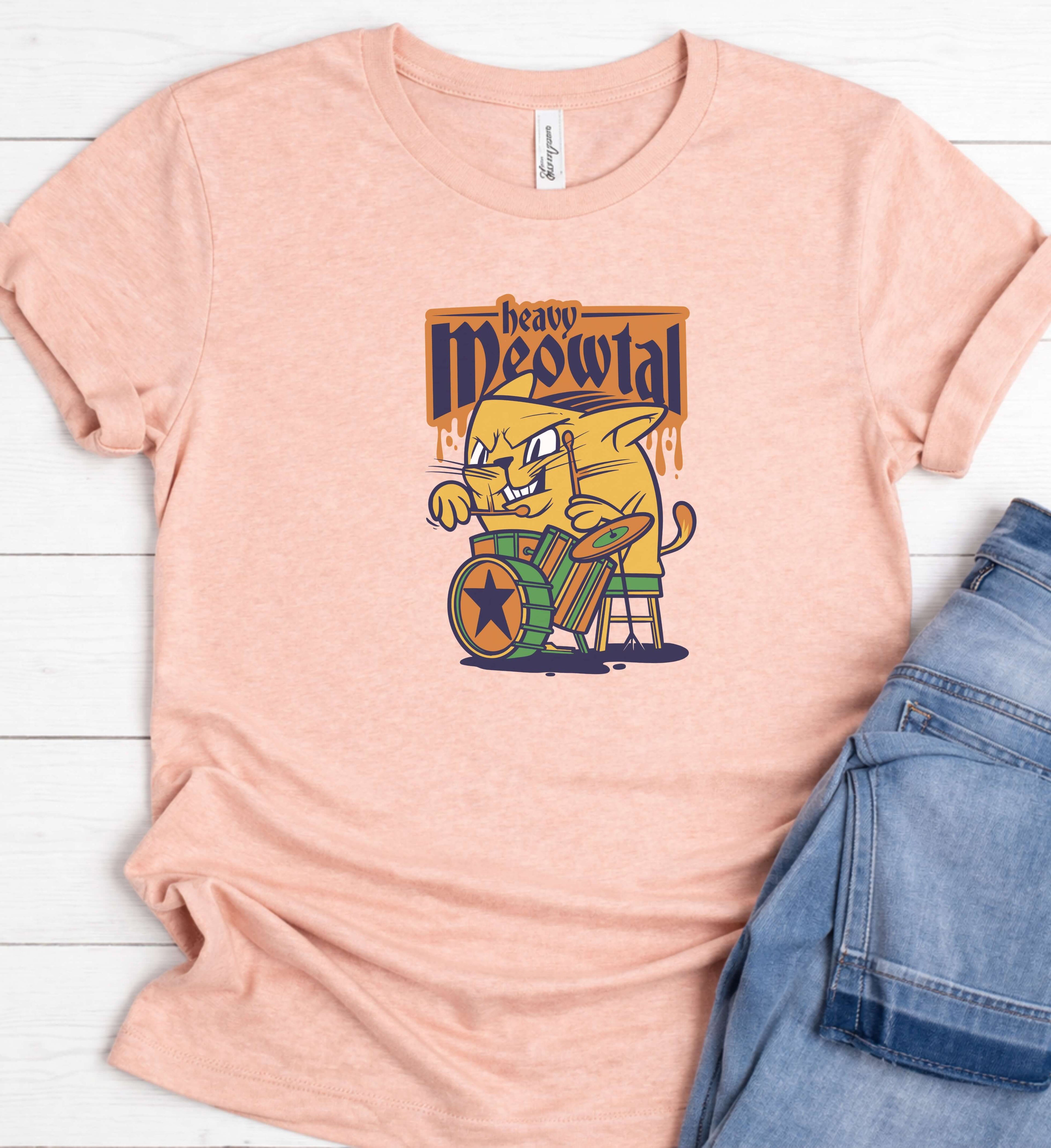 Funny Cat Drummer Shirt, Heavy Meowtal Music Tee