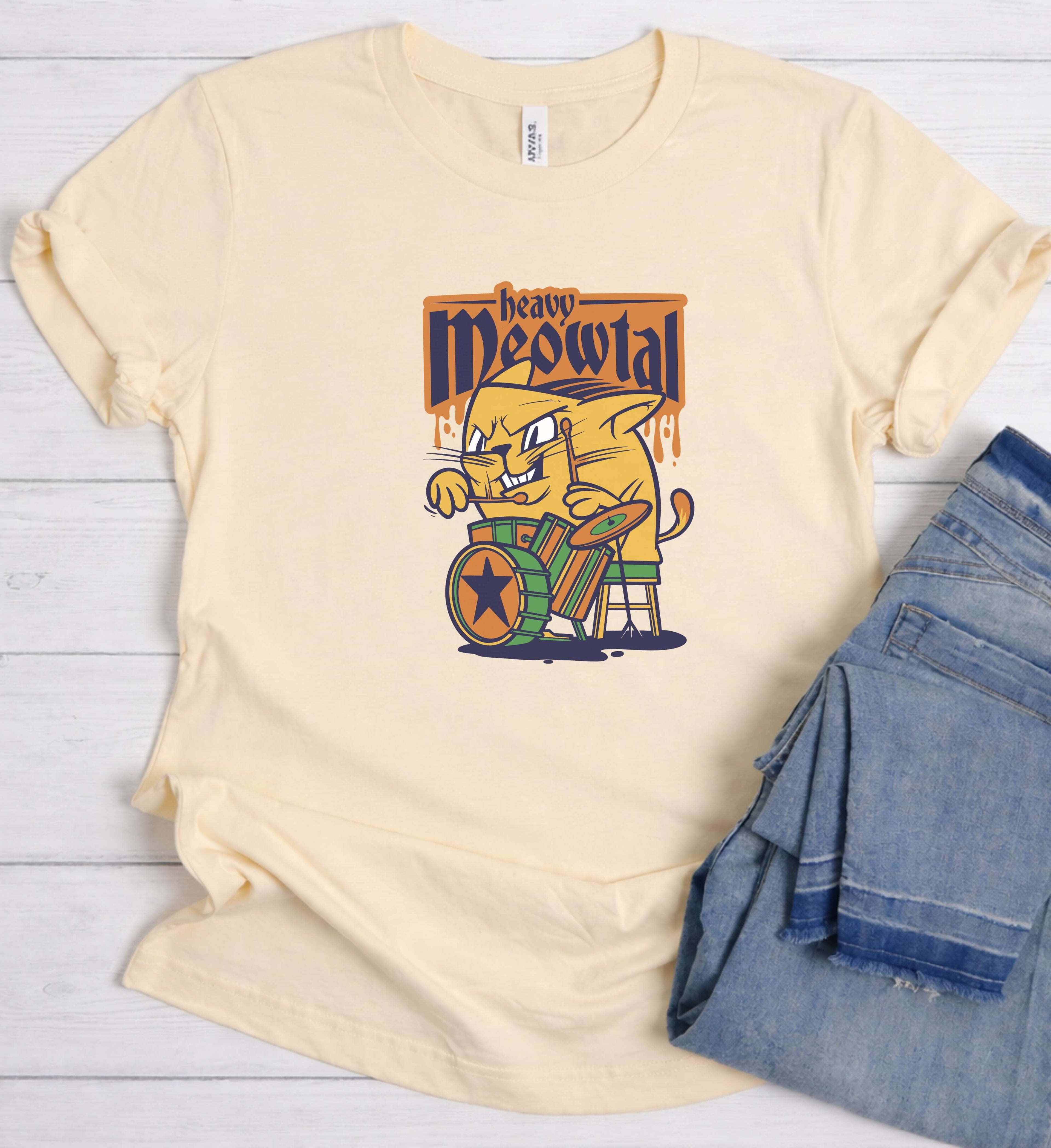 Funny Cat Drummer Shirt, Heavy Meowtal Music Tee
