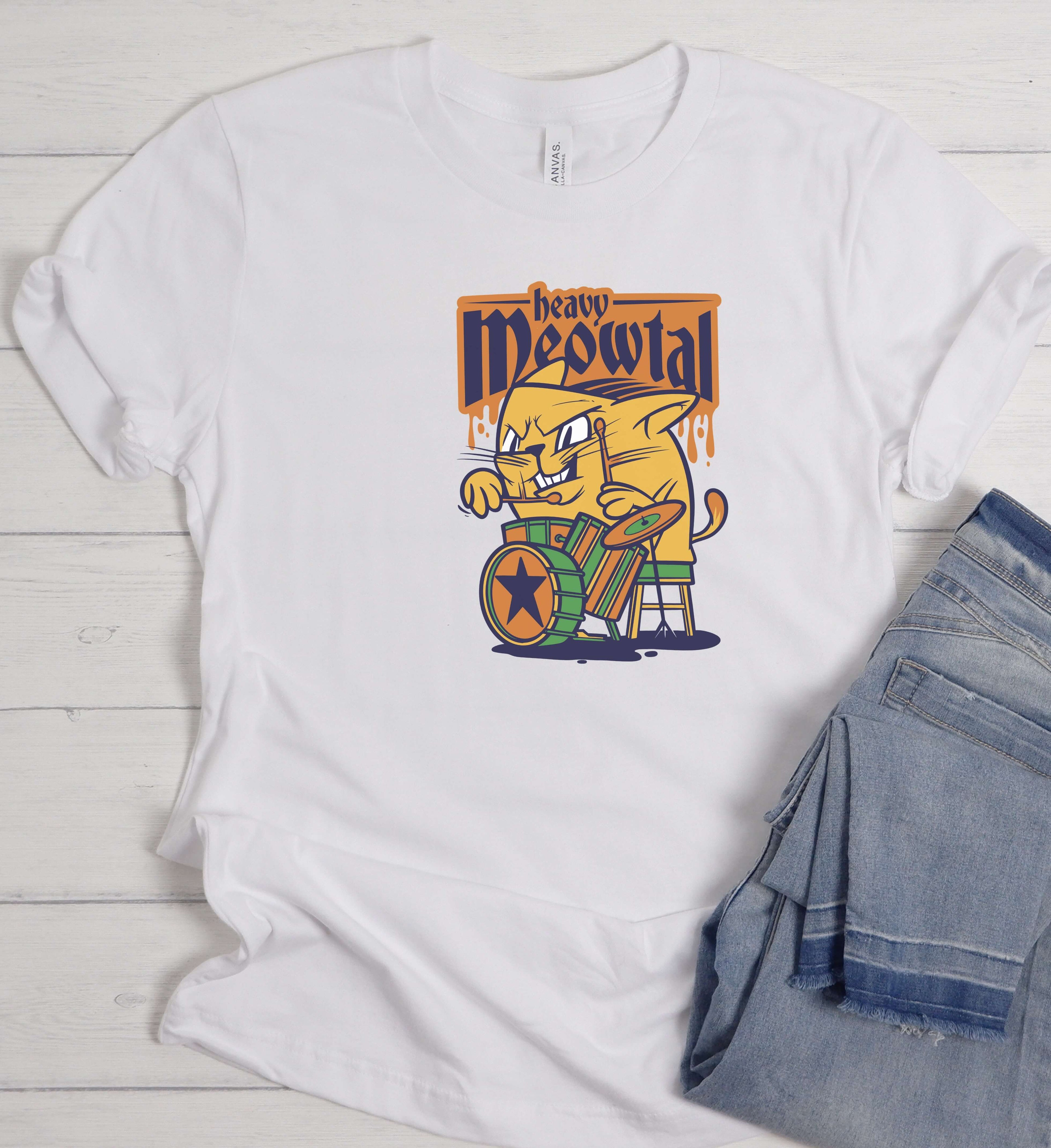 Funny Cat Drummer Shirt, Heavy Meowtal Music Tee