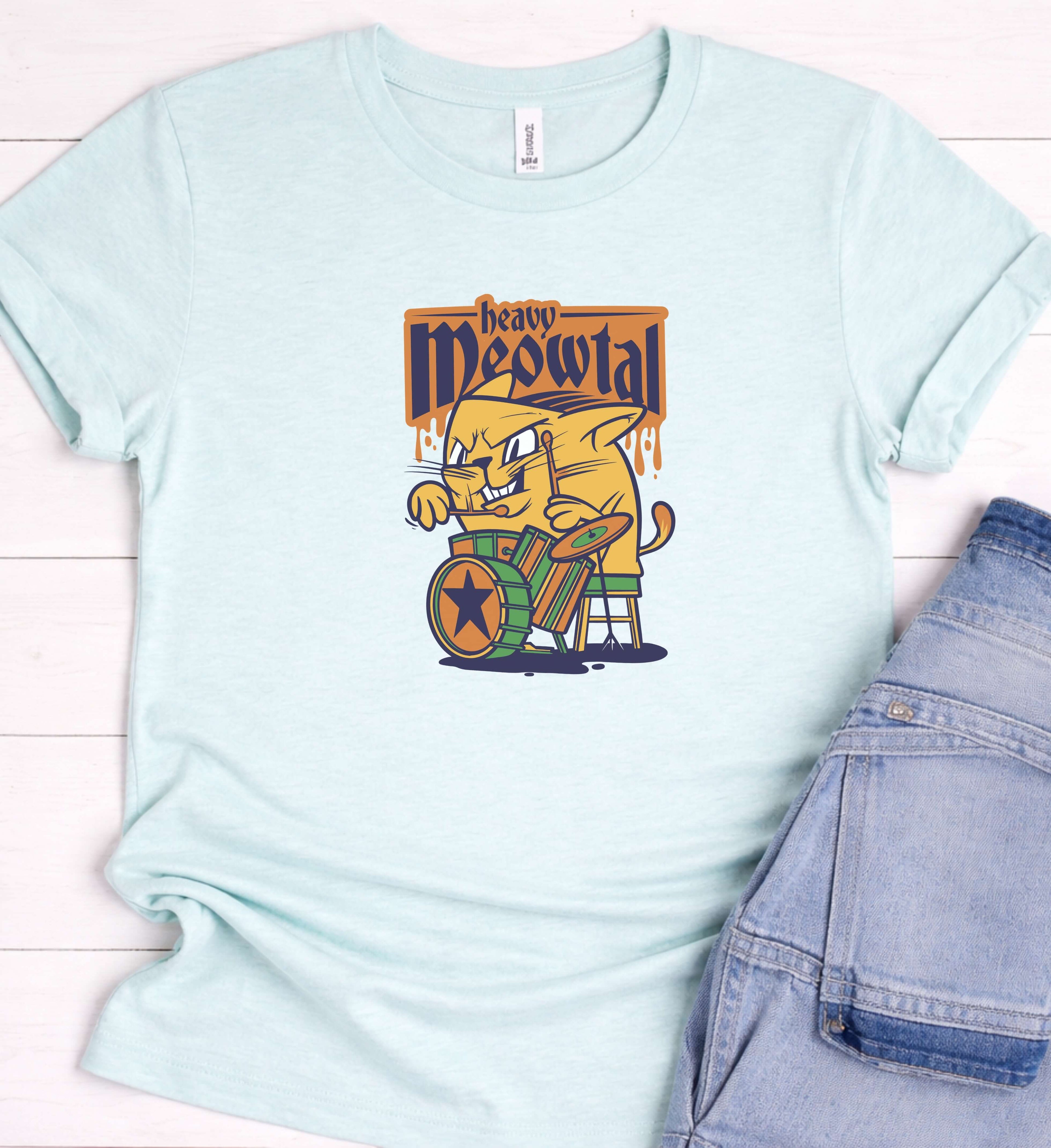 Funny Cat Drummer Shirt, Heavy Meowtal Music Tee