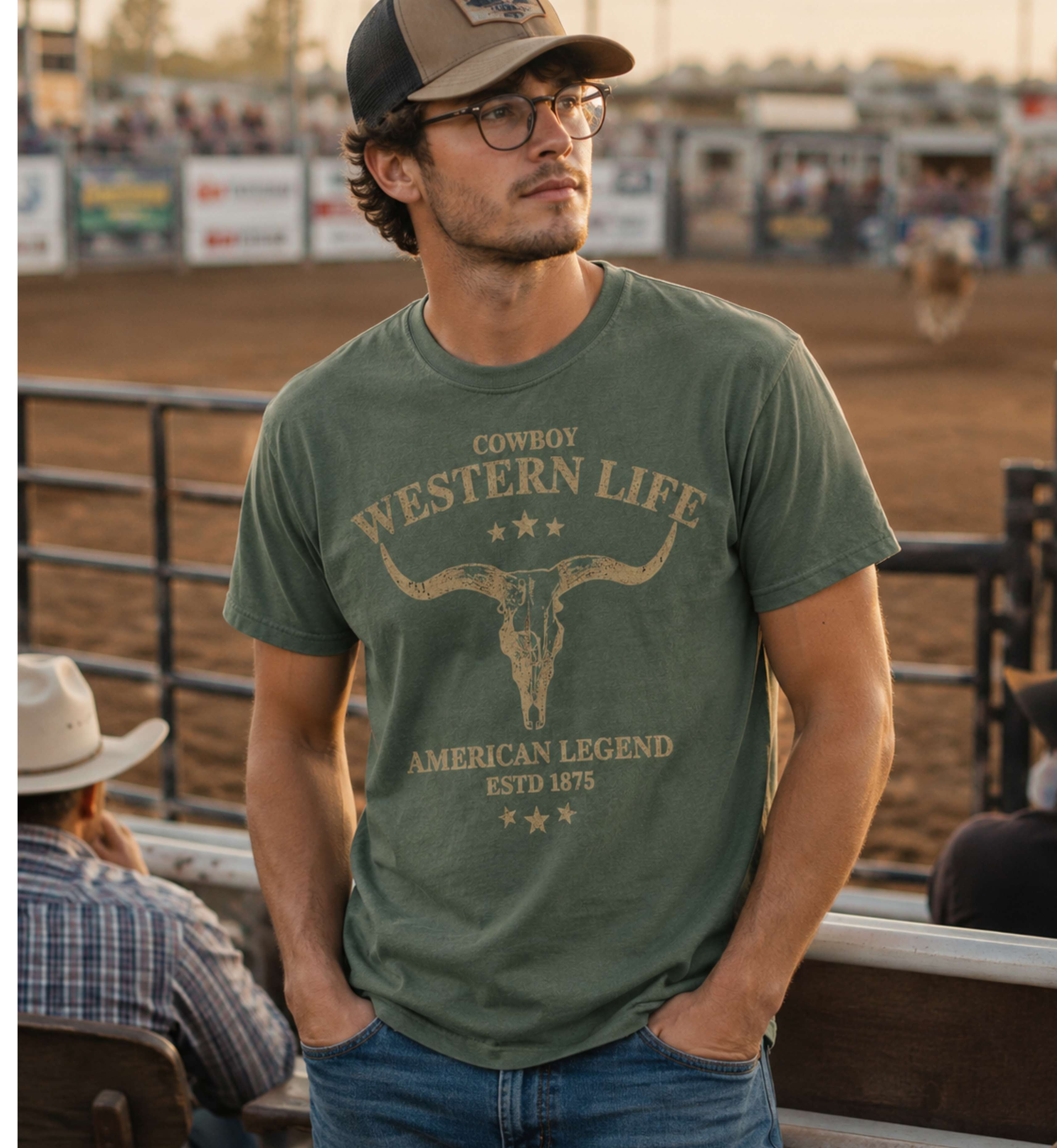 Cowboy Western Life – Vintage Longhorn Skull Tee