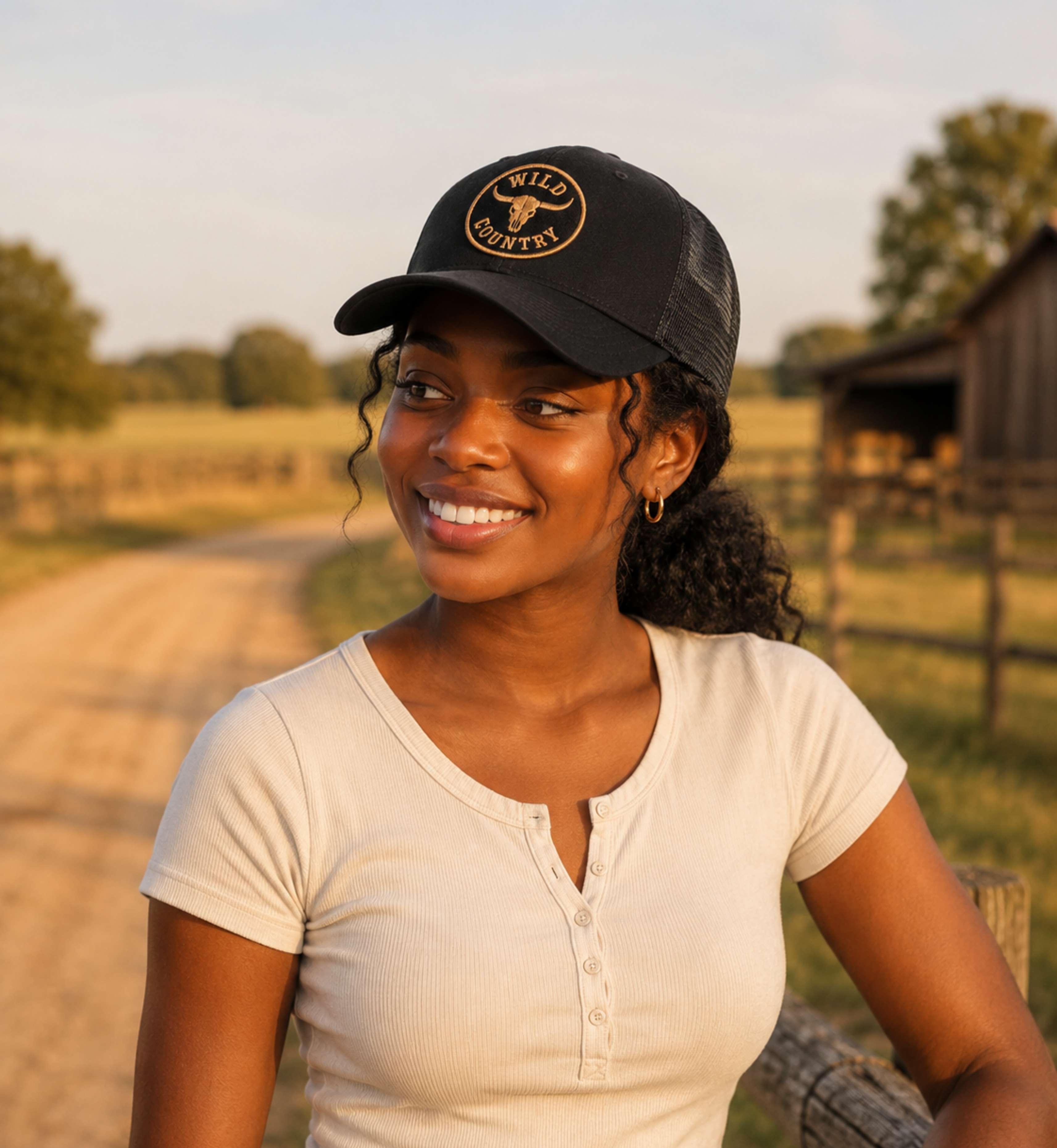 young female wear a wild country hat